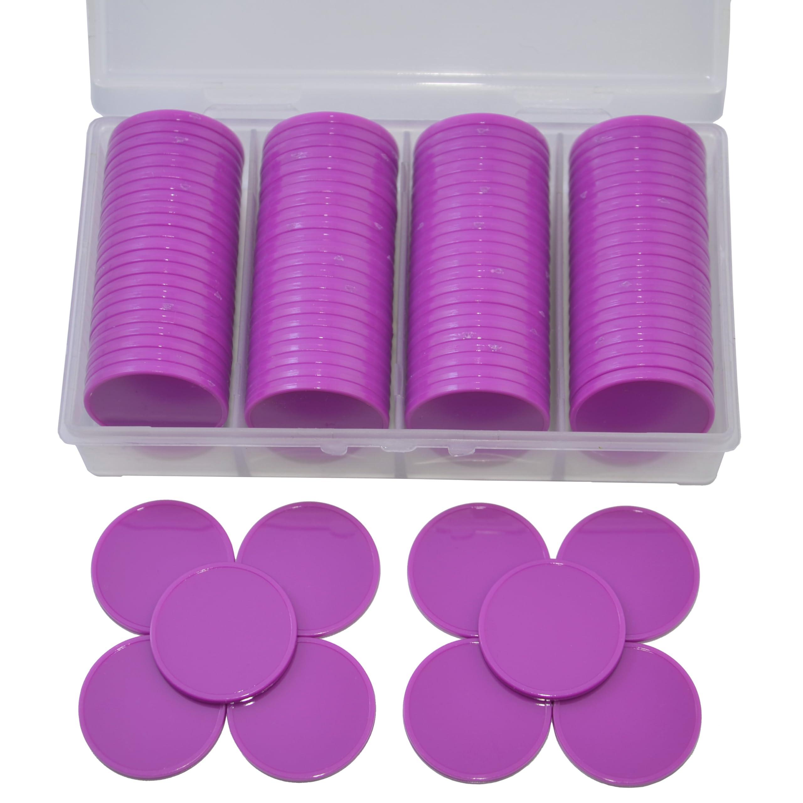 StarMall StarMall 100 Pieces Plastic Learning Countes Disks Bingo Chip Counting Discs Markers Tokens with Storage Case for Math Learning, Counting, Poker Chips Game, Bingo Chips Game (Light Purple)