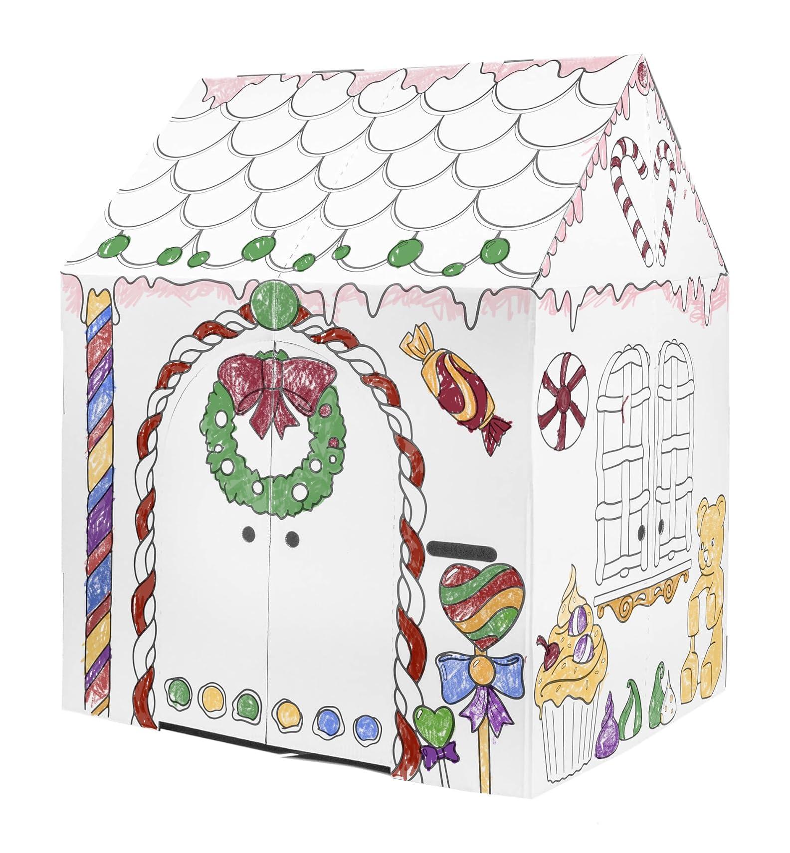Easy Playhouse Easy Playhouse Gingerbread House - Kids Art & Craft for Indoor Fun, Color Favorite Holiday Sweets & Winter Friends Decorate & Personalize a Cardboard Fort, 32\" X 26. 5\" X 40. 5\"