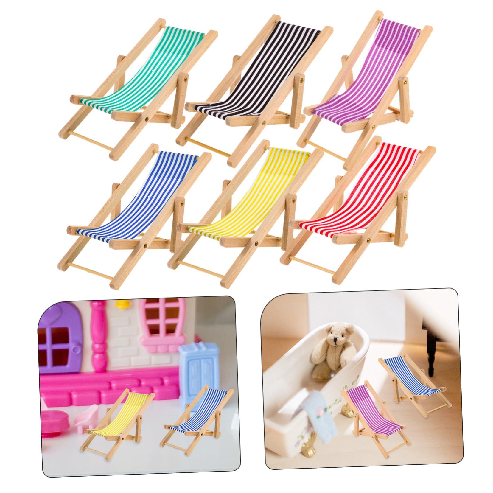 PRETYZOOM 6pcs Beach Chair Model Mini House Chair Model Miniature Chair Miniature Folding Chairs Folding Miniature Lounge Chair Mini Foldable Beach Chair Miniature Beach Chair Mini Ornament