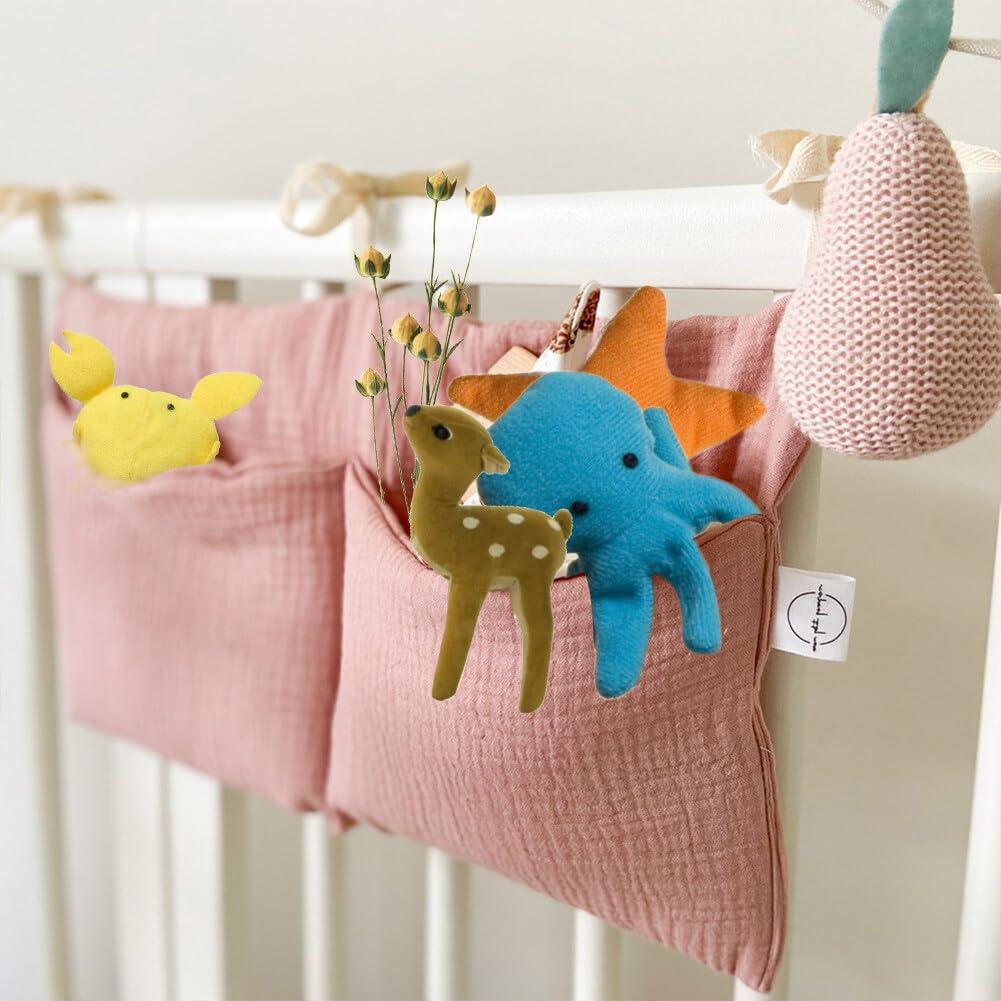 Surakey Hanging Baby Diaper Caddy Organizer, Diaper Stacker, Baby Crib Pocket with Straps Classified Storage Bag Organizer for Nursery Diapers Wipes Baby Essentials (Gray)