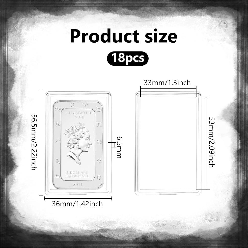 FINGERINSPIRE FINGERINSPIRE 18 Pcs Silver Bar Case Acrylic Silver Bar Holder Clear Storage Container Compatible Gold Silver Bar 1.3x2.1 Inner Storage Silver Bullion Storage for Collection of Gold Bar Silver Bar