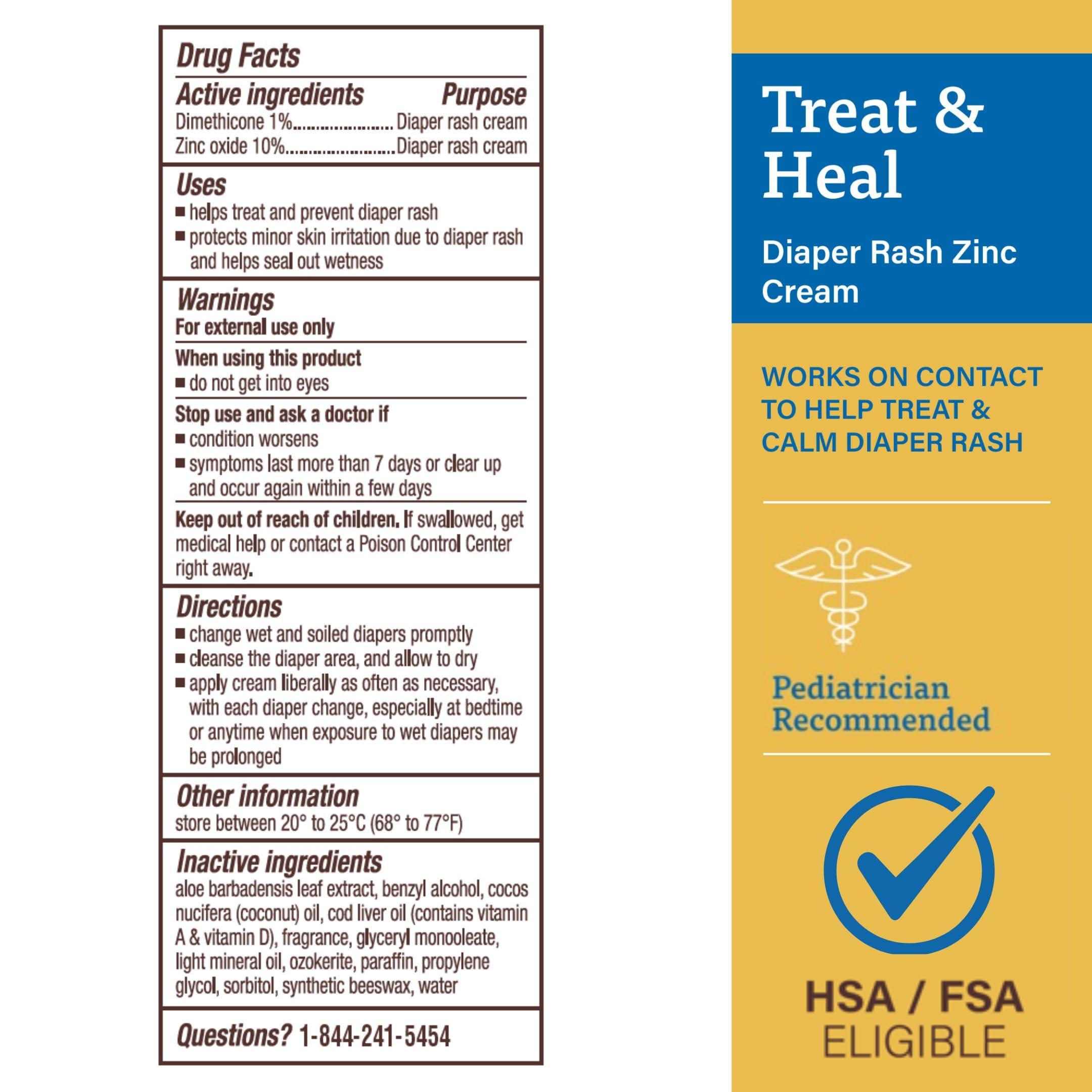 A+D A+D Zinc Oxide Diaper Rash Cream - Soothes & Treats Diaper Rash - Zinc Oxide 10% Dimethicone 1% - Easy Spreading Cream for Baby - Healing Skin Ointment for Red, Irritated Skin - 4oz, 2 Pack