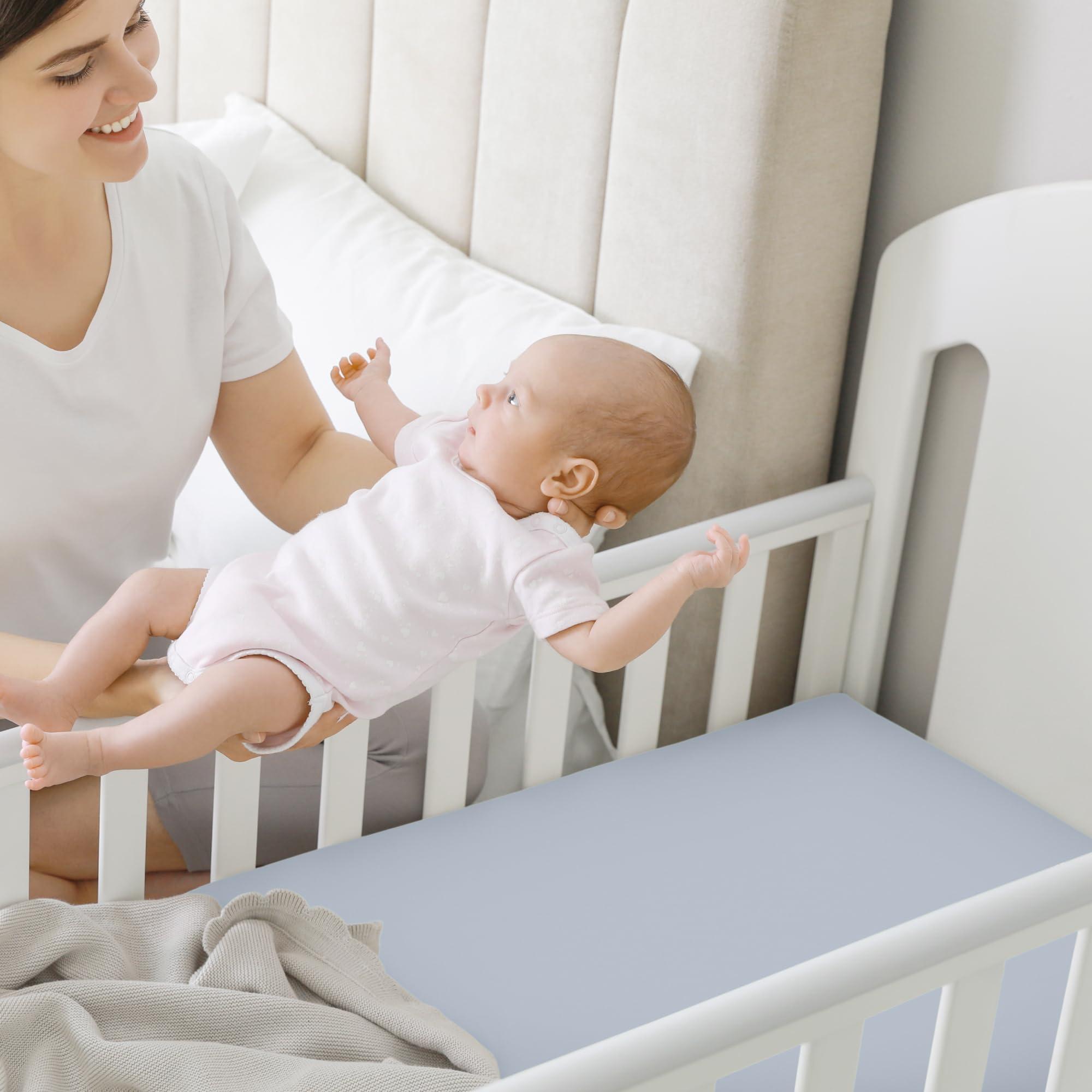 KeaBabies Pack and Play Sheets Fitted, 2-Pack Mini Crib Sheets - Pack N Play Sheets, Fitted Crib Sheet for Pack and Play Mattress, Playard Baby Crib Sheets, Crib Sheets Neutral for Boys, Girls (Blue Flax)