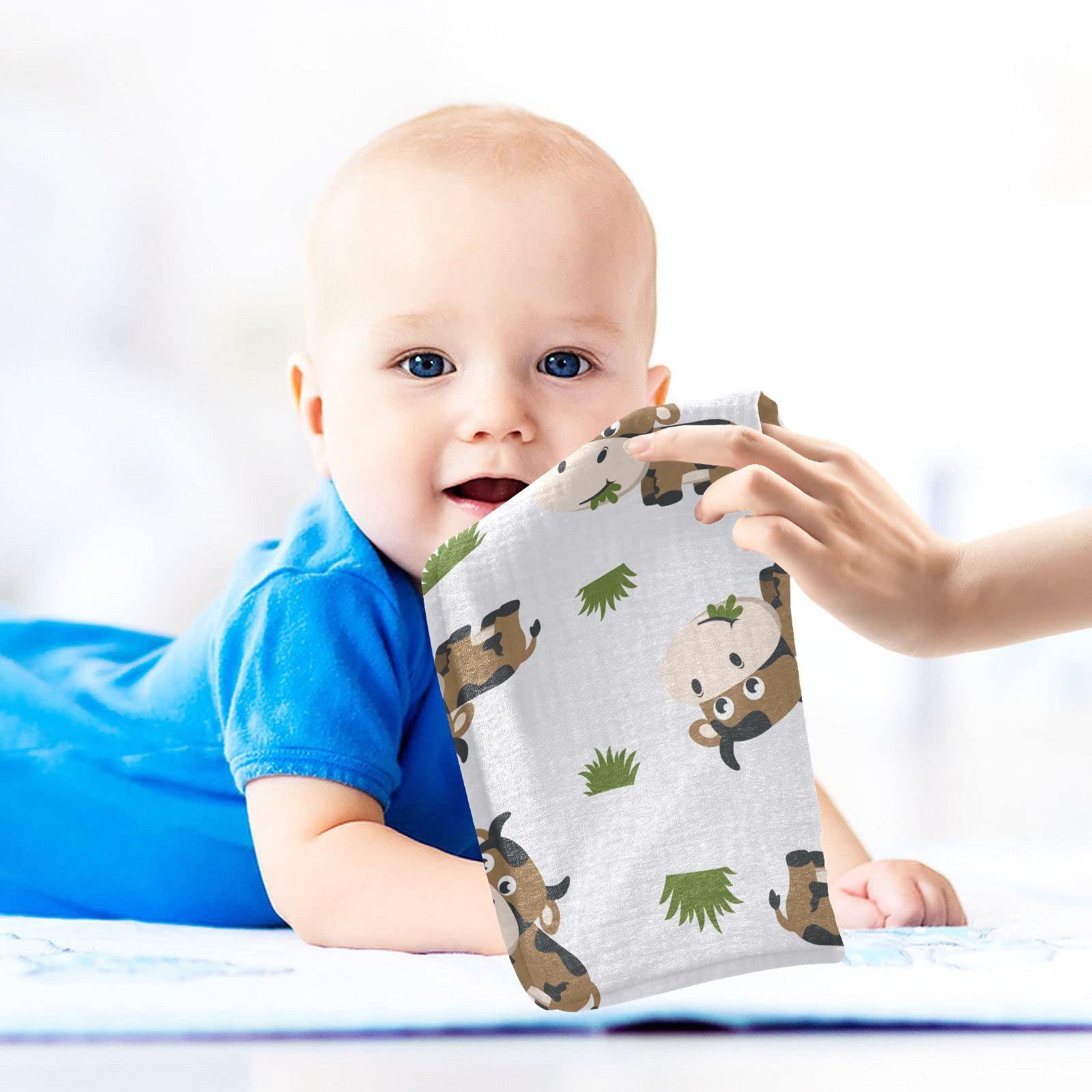 vvfelixl vvfelixl Baby Washcloths Cotton Brown Cow Grass Baby Muslin Washcloths Soft Baby Face Towel for Newborn Infants Baby Wipes, 11.8 X 11.8 Inch, 3 Pack
