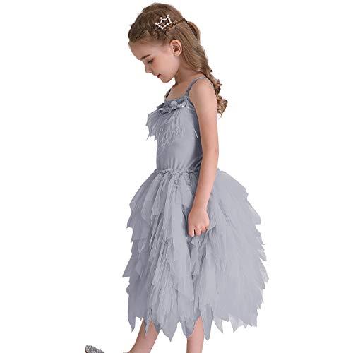 DYMCII DYMCII Baby Girls Feather Swan Princess Dance Dress Prima Ballerina Costume Pageant Party Prom Birthday Short Tiered Gown Gray 2-3T