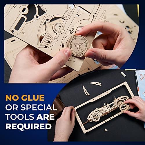 UGEARS UGEARS Roadster Models Kits to Build - Innovative 2.5D Puzzles Roadster Model Car Kits to Build for Adults - Classic Muscle Car Wooden Puzzles - Car Wood Model Kit Frame with Movable Parts