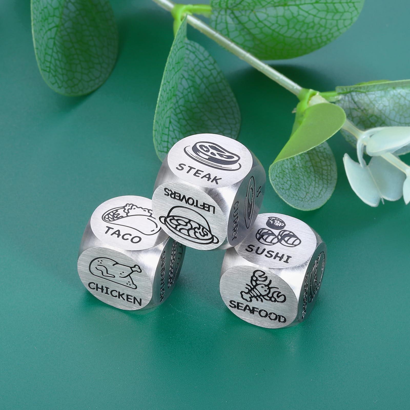 FOOZDEEVAAQ 3PCS Food Decision Dice for Couple Gifts for Boyfriend Girlfriend Valentines Day Gifts for Him Her 11th 25th Anniversary Steel Gift for Women Men Husband Birthday 2025 New Exchange Dice Game Christmas