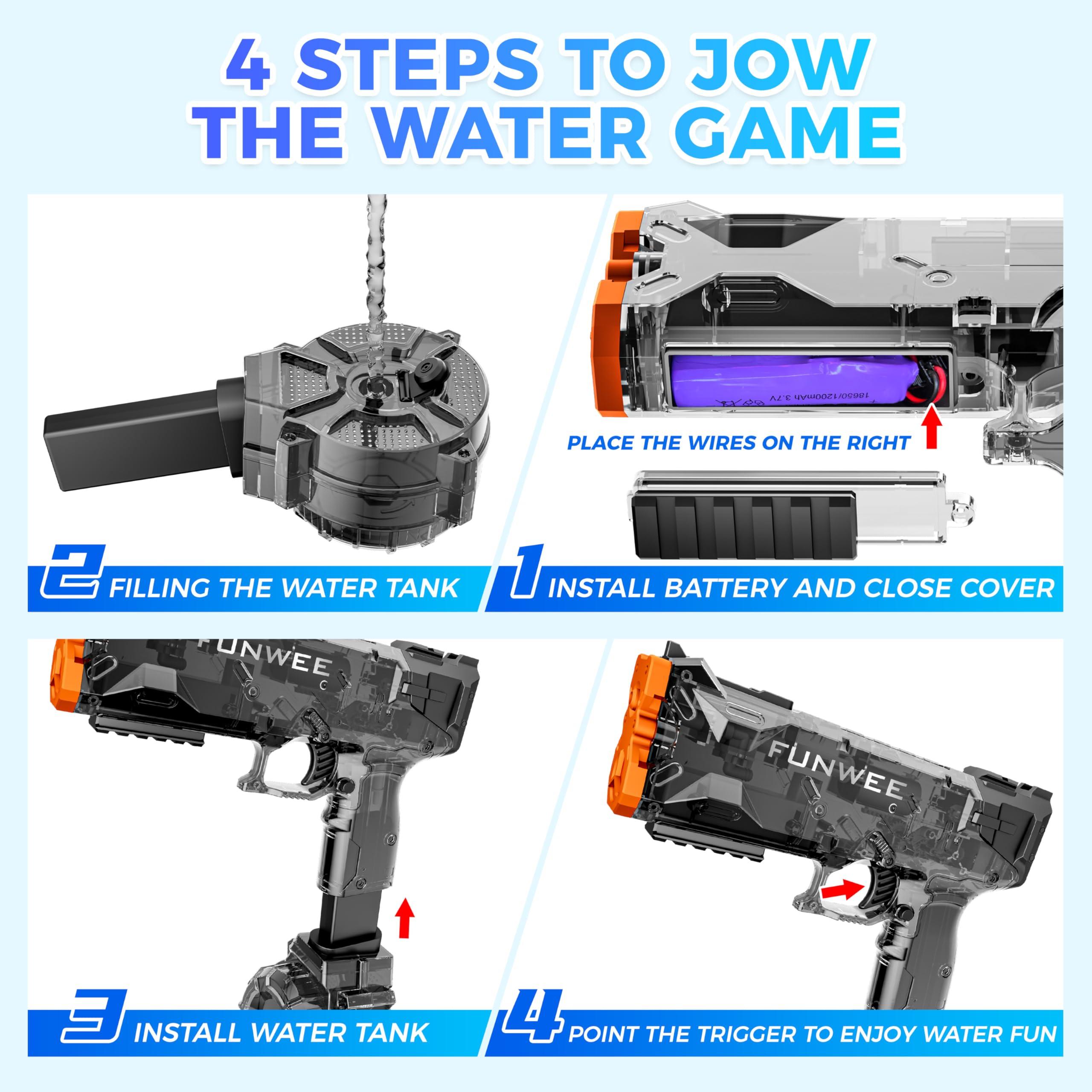 Funwee Funwee 3 Electric Water Guns for Adult Kid, Strongest Full Auto Water Pistol High Capacity 500+ Water Blaster, 26-30 FT Range Powerful Classic Water Squirt, Summer Outdoor Swimming Pool Water Toy