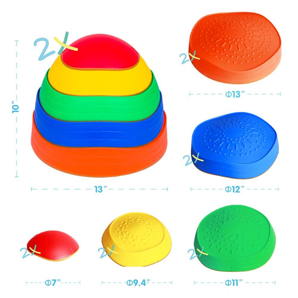 OMNISAFE OMNISAFE 10 Pcs Balance Stepping Stones for Kids, Non-Slip Textured Surface and Rubber Edges, Indoor & Outdoor Obstacle Course Toy for Toddlers, Exercise Coordination & Strength, Sensory Toy