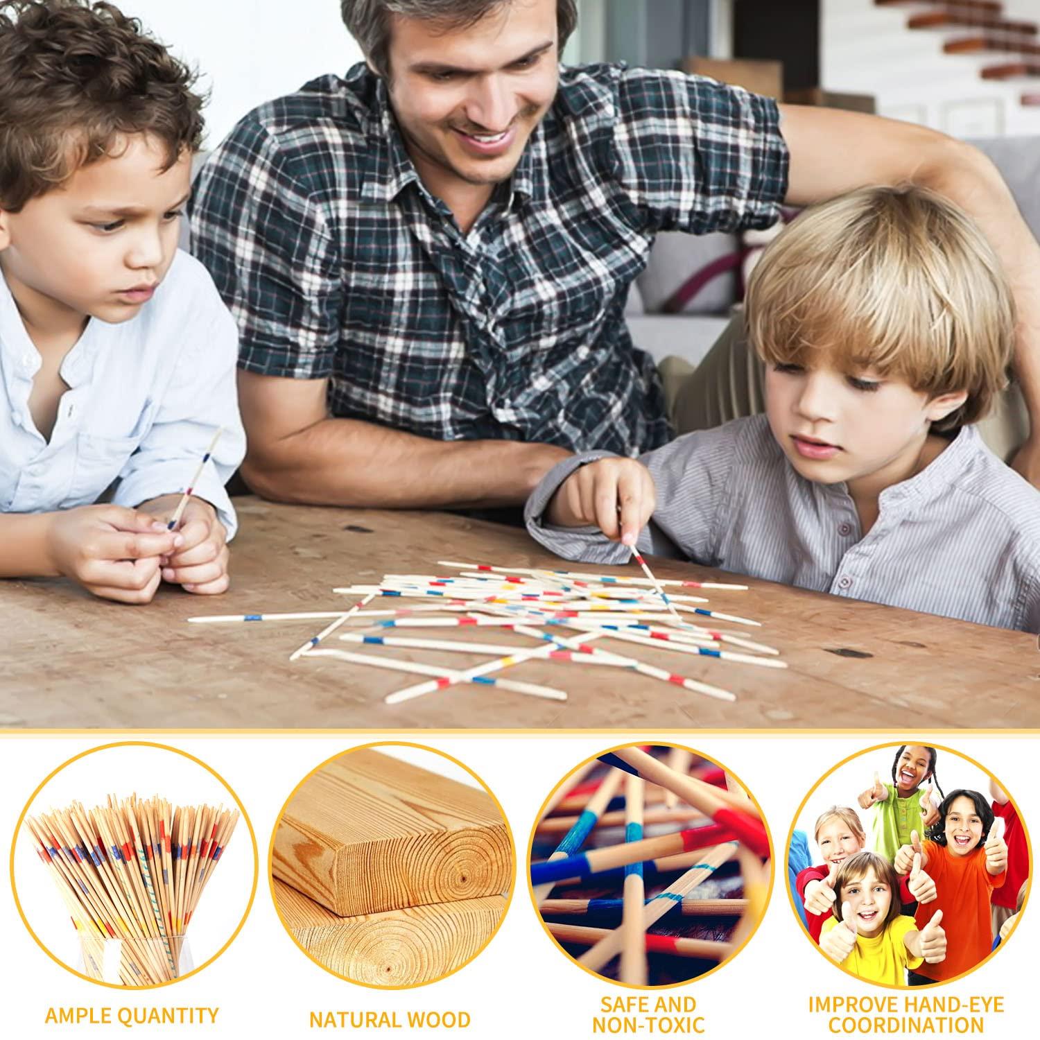 CLESDF CLESDF Pick Up Sticks for Kids, 290pcs Classic Wooden Pickup Sticks Game Toys with 1 Black Bag for Family Fun Game Gift