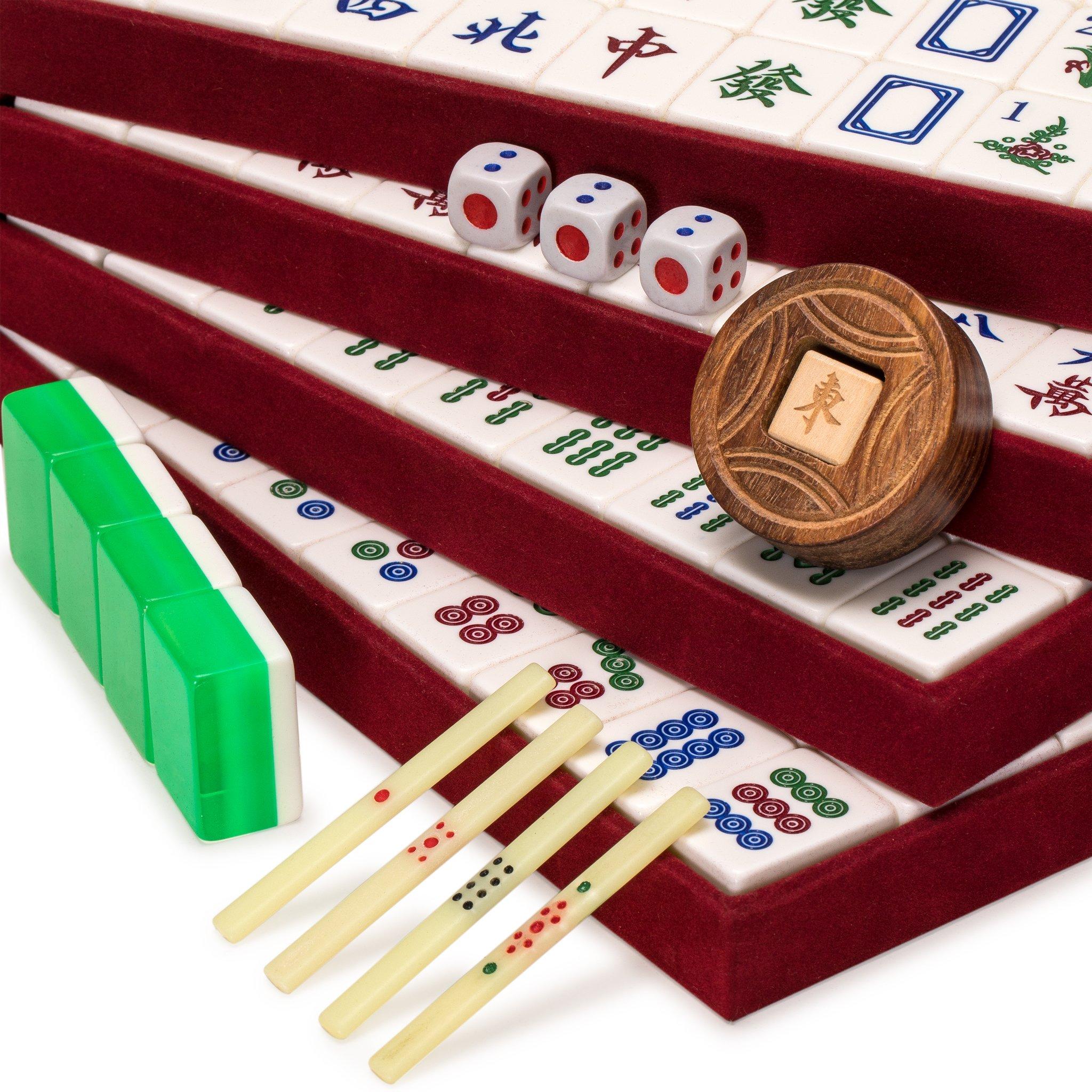 Yellow Mountain Imports Yellow Mountain Imports Mahjong Bundle - Classic Chinese Mahjong Game Set, Emerald and Mahjong Mini-Tiles Bracelet