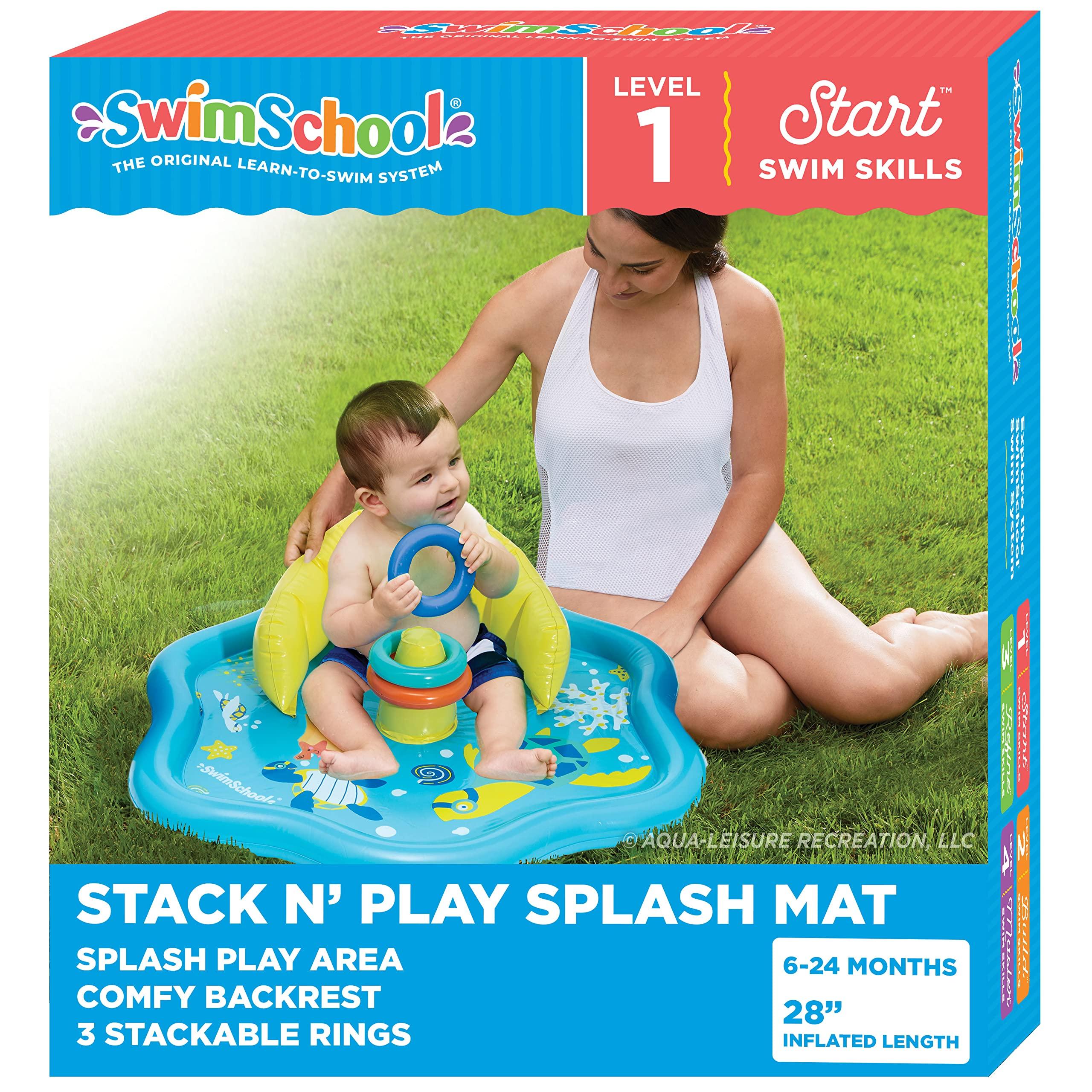 SwimSchool SwimSchool Baby Splash Play Mat Inflatable Play Pool for Babies & Infants with Backrest Includes Baby Water Toy Rings Seafoam Blue Lemon