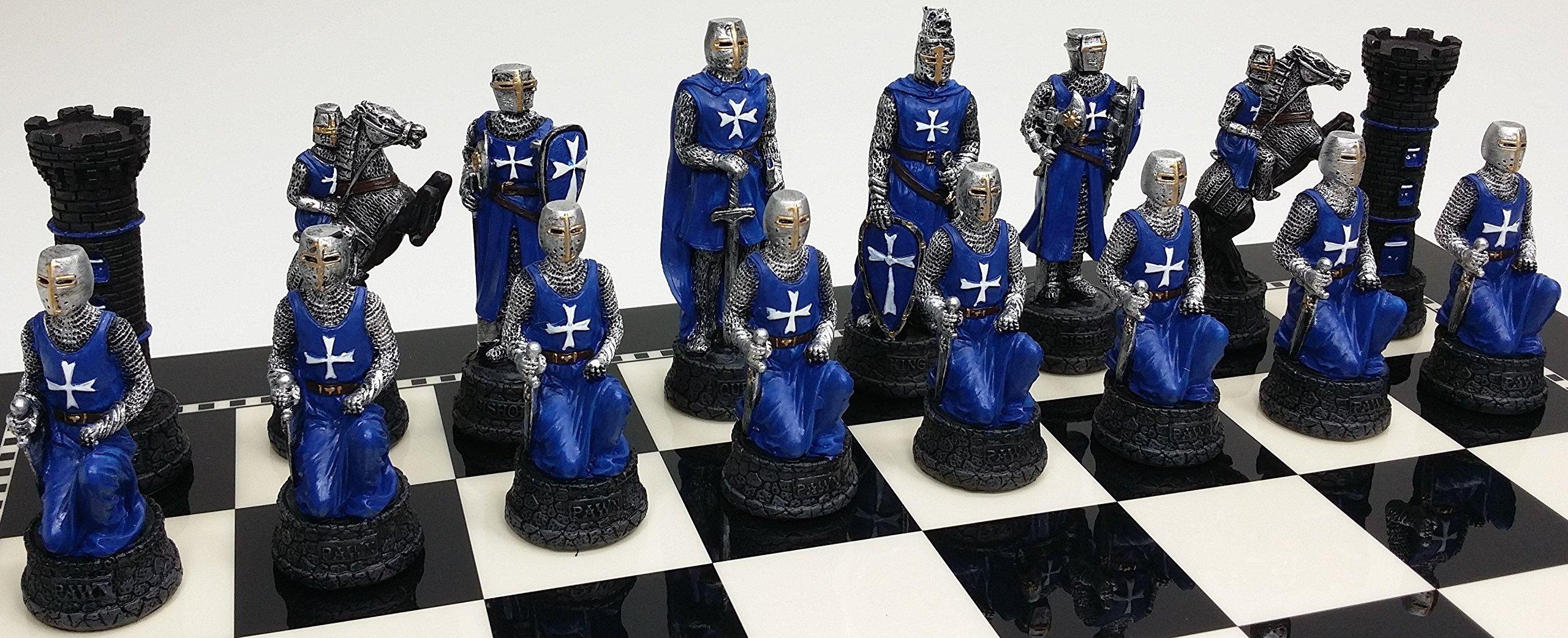 Kraiovim Medieval Times Crusades RED & Blue Maltese Knight Set of Chess Men Pieces Hand Painted - NO Board