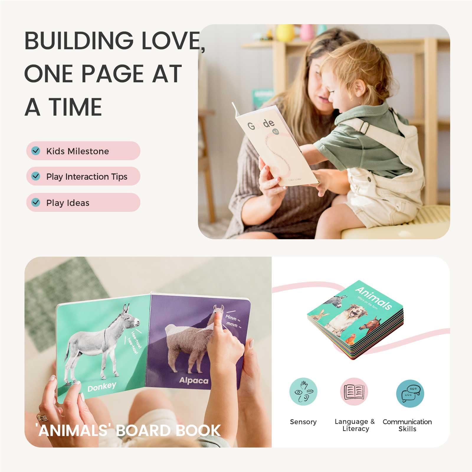 Tiny Land Tiny Land Montessori Toy Set for Baby 16-18 Months Adventure Play Kit - 7-in-1 Ramp Race Track, Shape Sorting and Color Matching Box, Lacing Beads Set, Silicone Nesting Dolls, Animals Board Book