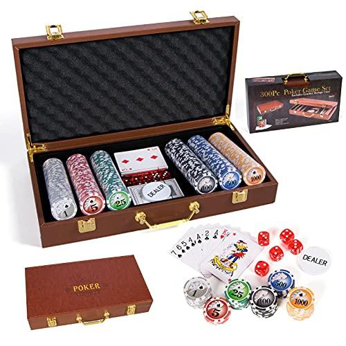 ZOOCEN ZOOCEN Poker Chips Set- 300PCS Poker Chips with Leather Case, 11.5 Gram Chips Set