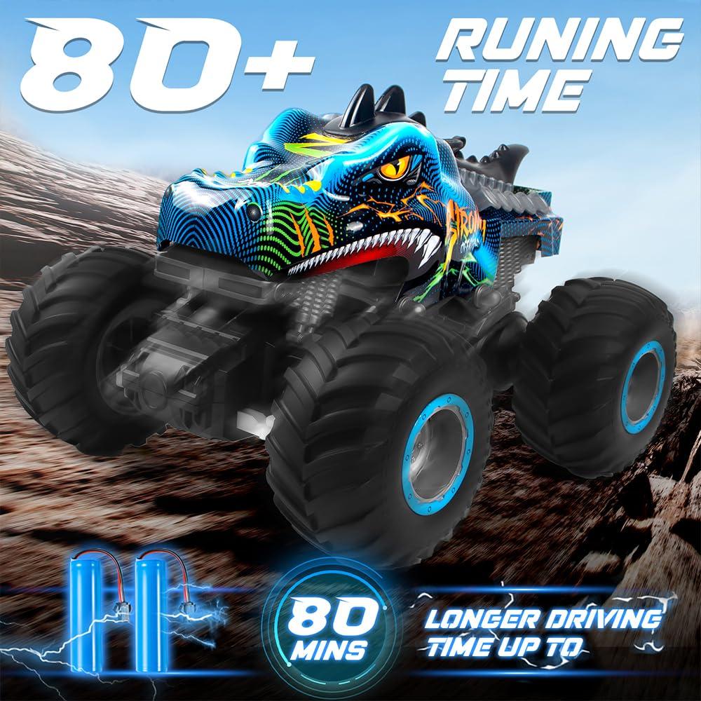 Rhybor Rhybor Remote Control Dinosaur Car, 2.4GHz All Terrain Remote Control Monster Truck, RC Dinosaur Monster Car, Spray Music Monster Truck RC Cars for Boys 4-7 8-12 and Girls