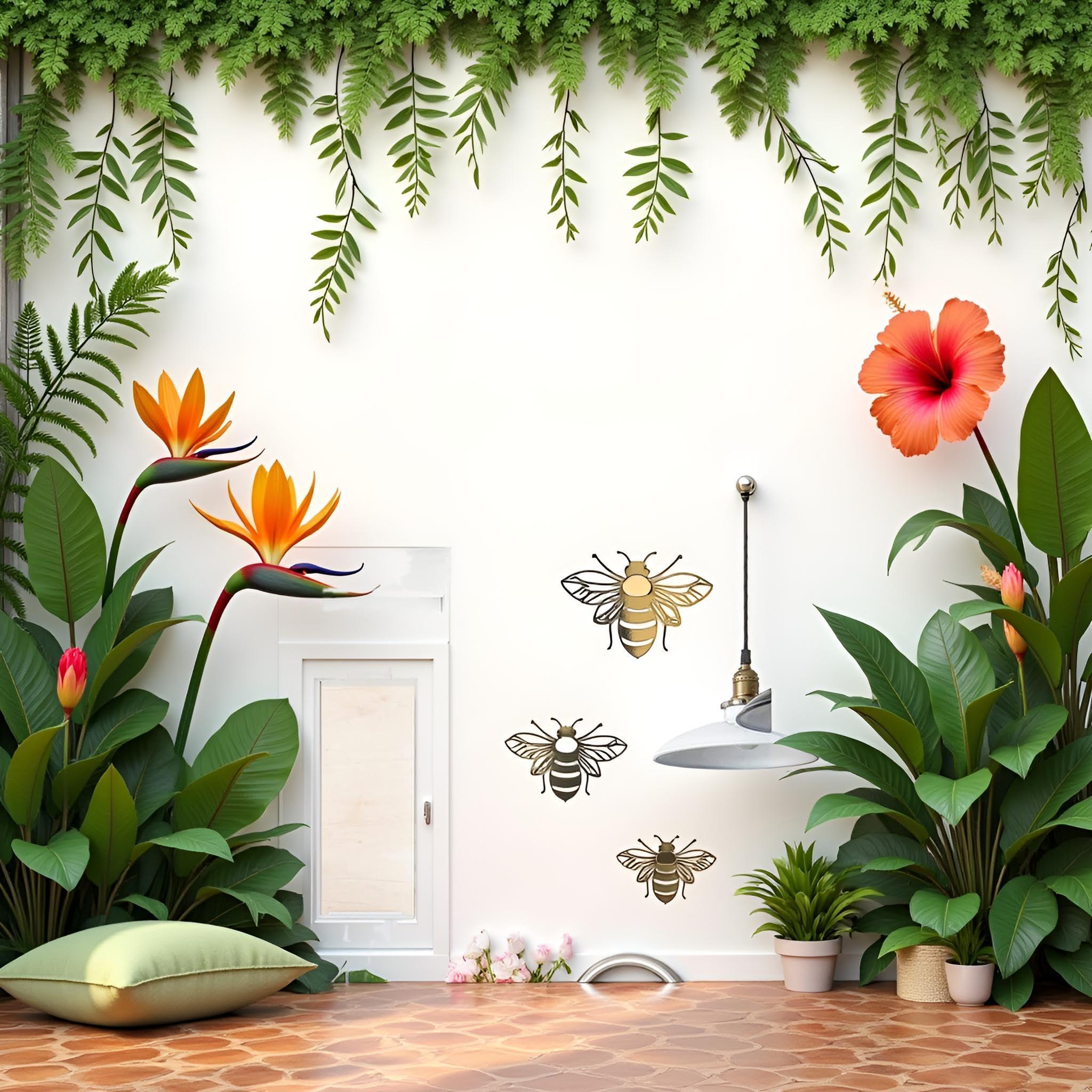YuanHolumid Bee Wall Decals Honey Bee Wall Decor Bee Wall Stickers Gold Honey Bee Decals,Honeycomb Wall Decals,Removable DIY Bee Decoration Decals for Kids Bedroom Living Room Nursery Wall Stickers and Murals