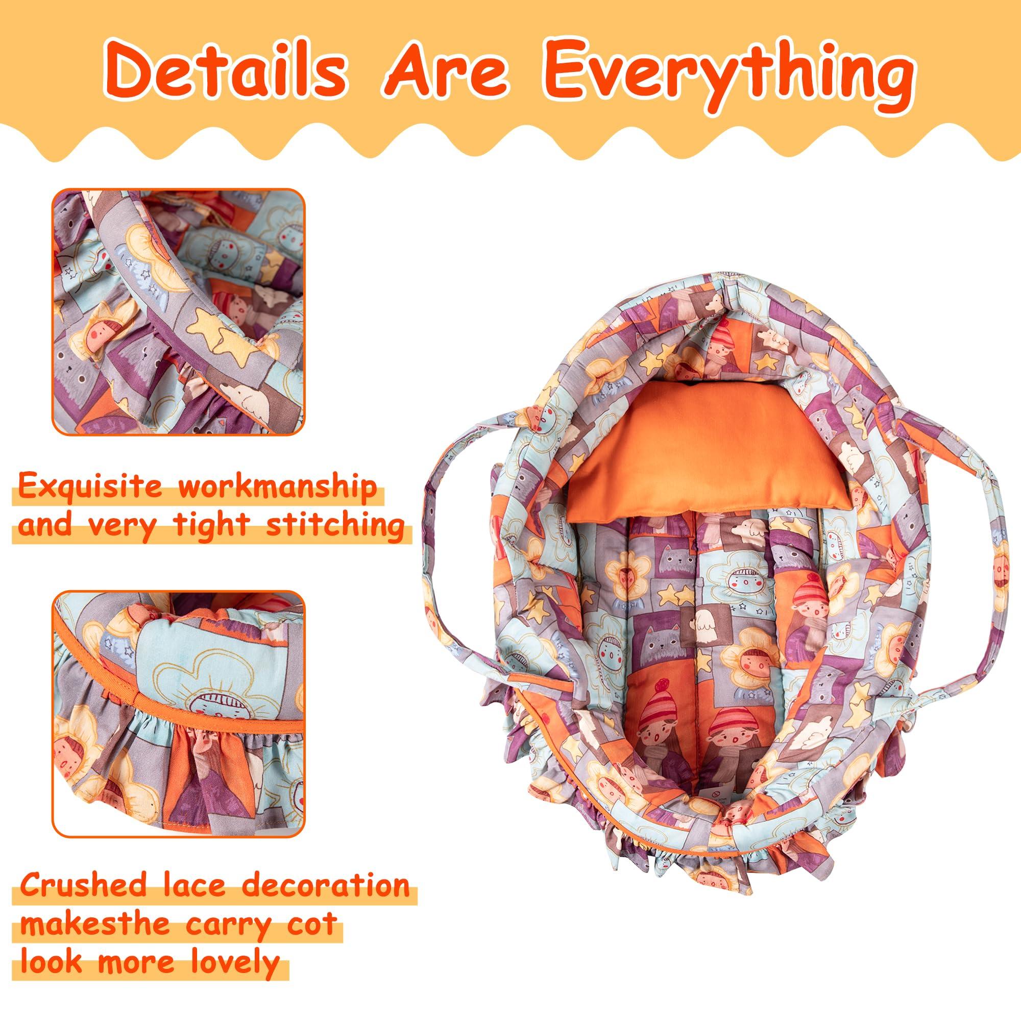 Rakki Dolli Rakki Dolli Doll Carry Cot Set Doll Carrier Soft Basket Bassinet, Includes 1 Cot and 1 Pillow, Fits for 18-inch American Girl Dolls 019