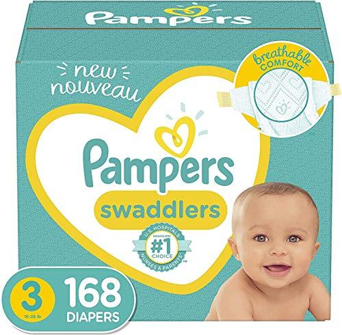 Pampers Baby Diapers Size 3, 168 Count - Pampers Swaddlers, ONE MONTH SUPPLY (Packaging and Prints on Diapers May Vary)