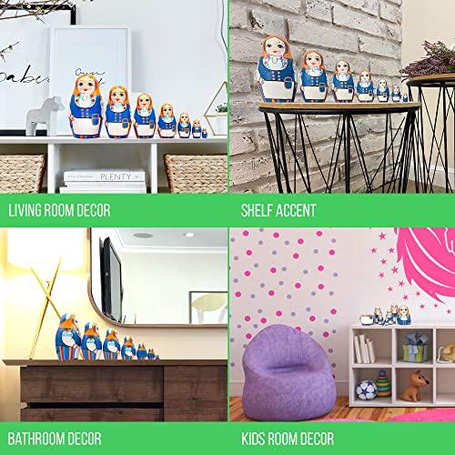 AEVVV AEVVV Russian Matryoshka Dolls Set of 7 pcs - Nesting Dolls in Finnish Folk Costume Munsala - Hand Painted Baboushka Nesting Dolls in Scandinavian Dress