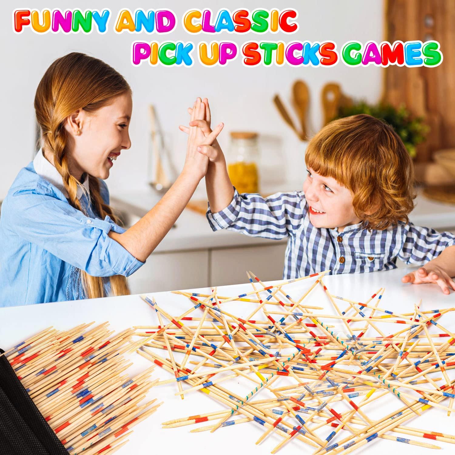 CLESDF CLESDF Pick Up Sticks for Kids, 290pcs Classic Wooden Pickup Sticks Game Toys with 1 Black Bag for Family Fun Game Gift
