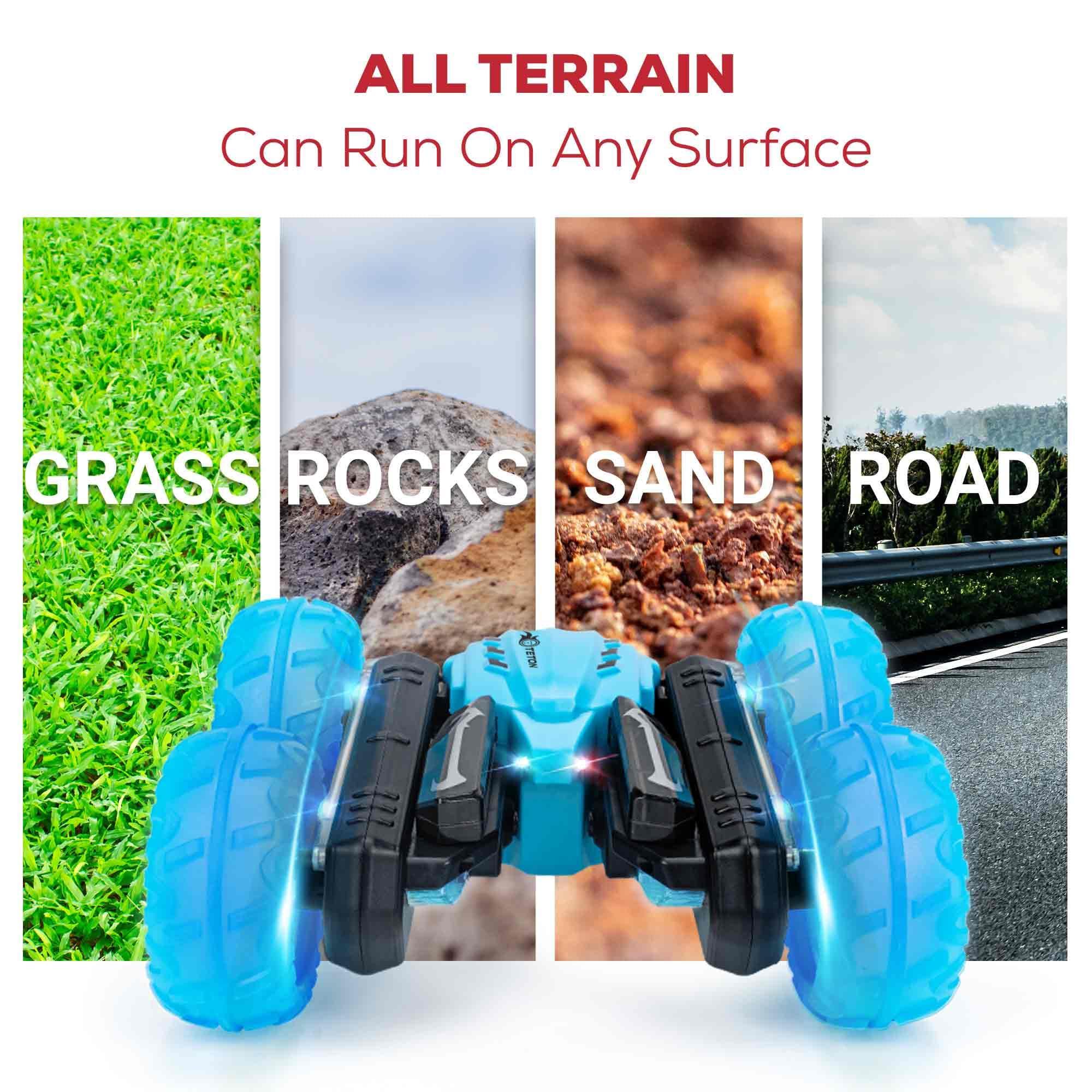 TETON ELECTRONICS RC Stunt Car Double Sided roll,360Rotating Teton Remote Control Car-LED Headlights and Colourful Light Wheels,All Terrain,Rechargeable Toy Cars for 6-12 Year Boys Girls Christmas Birthday Gift