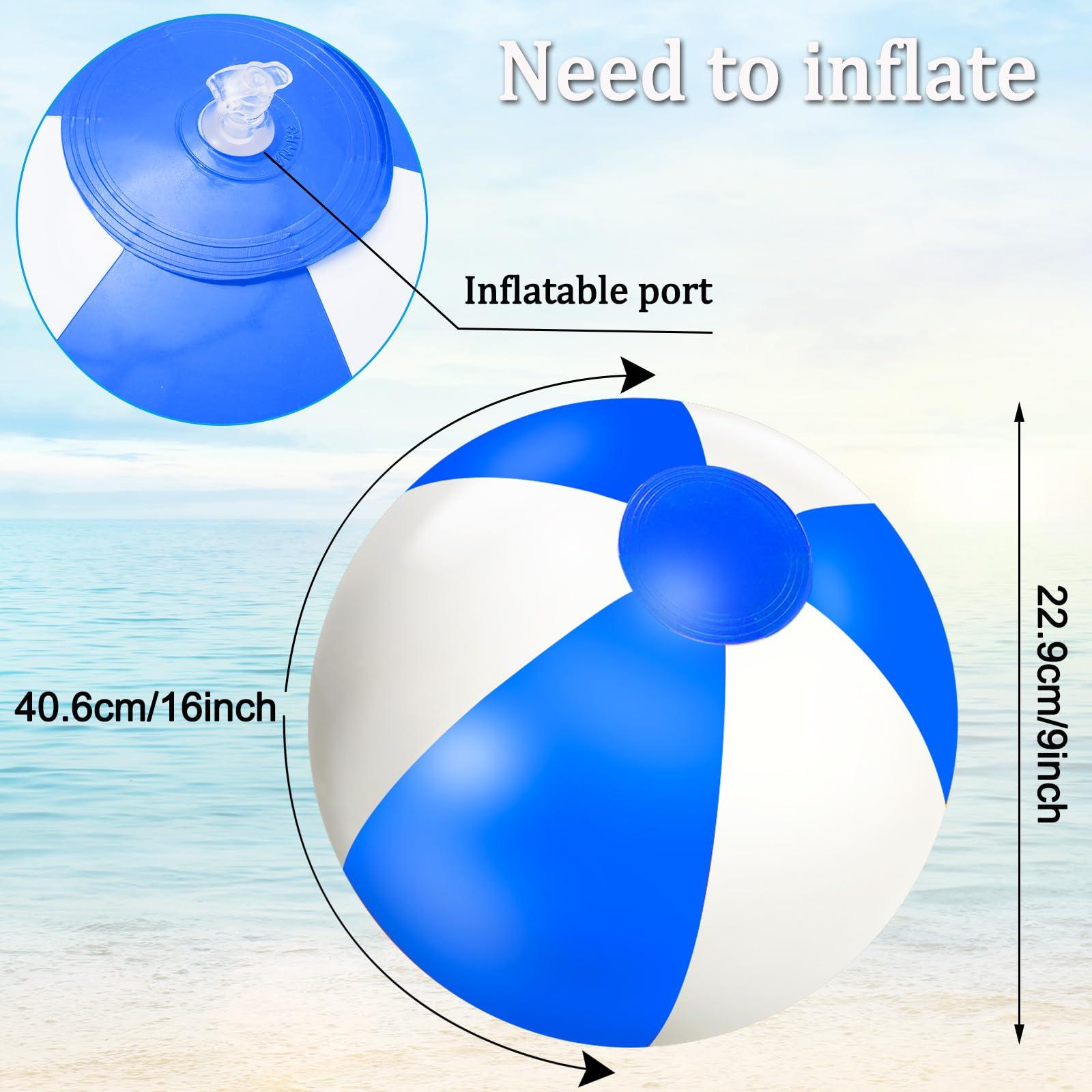 Whaline Whaline 16Pcs 16'' Blue and White Inflatable Beach Ball Round Pool PVC Balls Cute Game Toys for Summer Hawaiian Tropical Theme Beach Party Decorations Water Sand Game Accessory