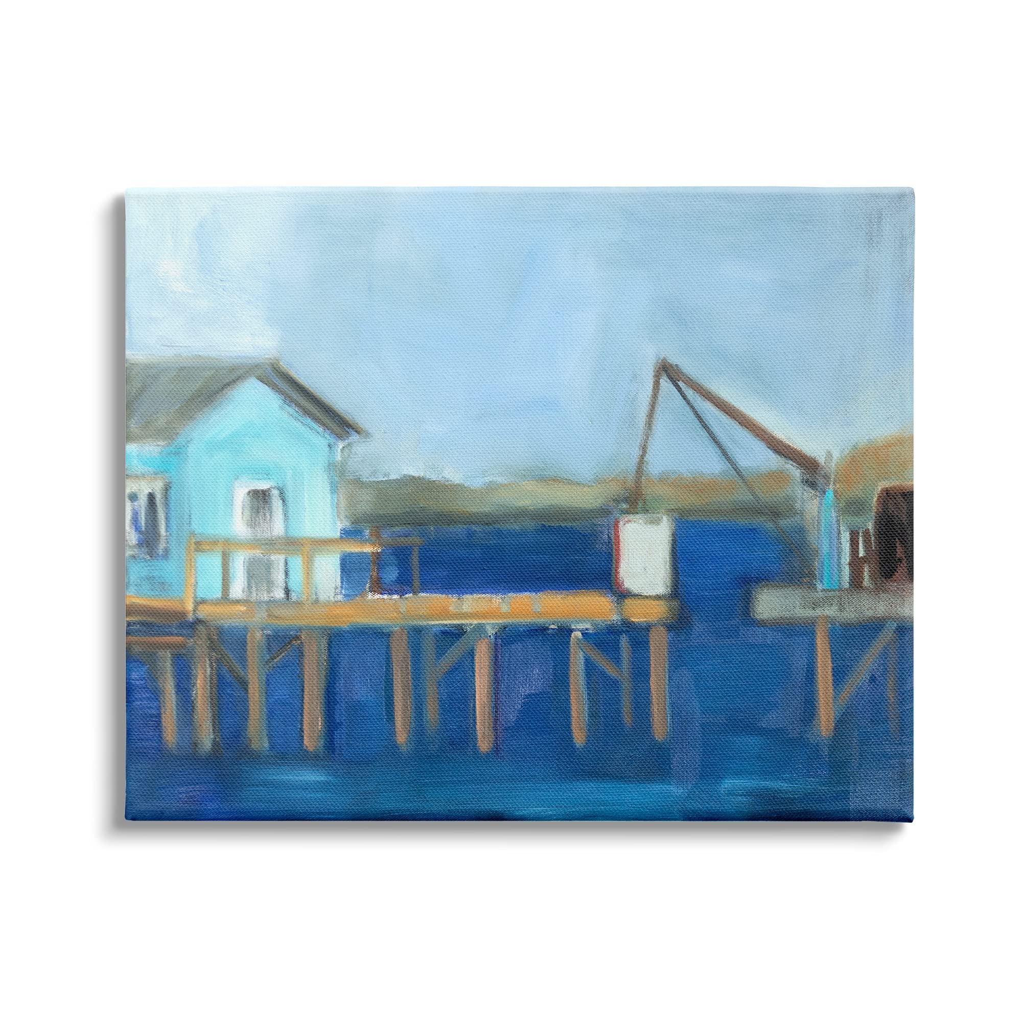 Stupell Industries Stupell Industries Fisherman's Work Station Abstract Coastal Town Shipyard Dock, Designed by Susanne Marie Canvas Wall Art, 48 x 36, Blue