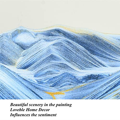 PTGMH PTGMH Liquid Motion Sandscape Picture Flowing Sand Art with Solid Wood Base Perpetual Motion Desktop Moving Sand Art Decor Therapy Office Decor Gifts with Packing Box (Blue with Plastic Base (7\"))