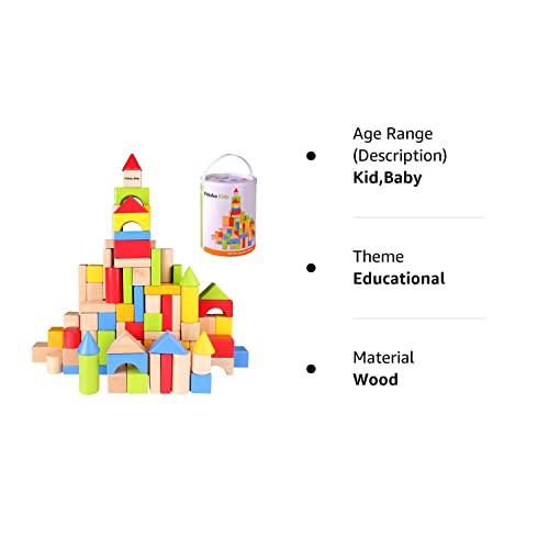 Pidoko Kids Pidoko Kids Wooden Blocks - 100 Pcs - Building Blocks for Toddlers - Includes Storage Container with Shape Sorter Top - Hardwood Plain & Colored Wood Blocks - Preschool Block Learning Toys