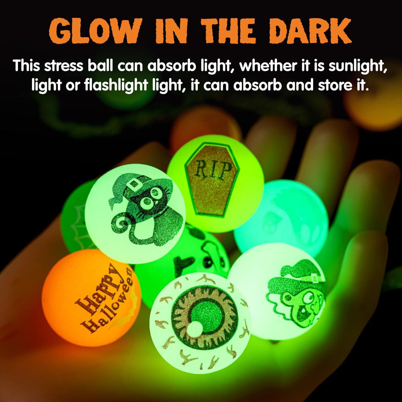 JOYIN JOYIN 24 PCS Glow Halloween Bouncing Balls, Glowing Bouncy Ball Halloween toys for Kids Gift, Halloween Party Favors Bounce Ball Goodie Bag Fillers, Trick or Treats Classroom Exchange Prizes