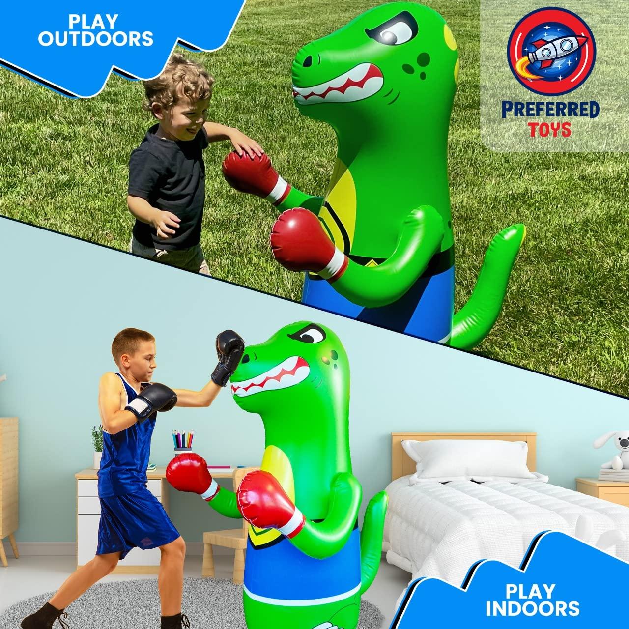 Preferred Toys Inflatable Punching Bag for Kids Set - Bop Bag Inflatable Punching Toy Bundle- Inflatable Dinosaur with Instant Bounce Back Movement - Bottom Space Can Use Both Sand and Water (47 Height)