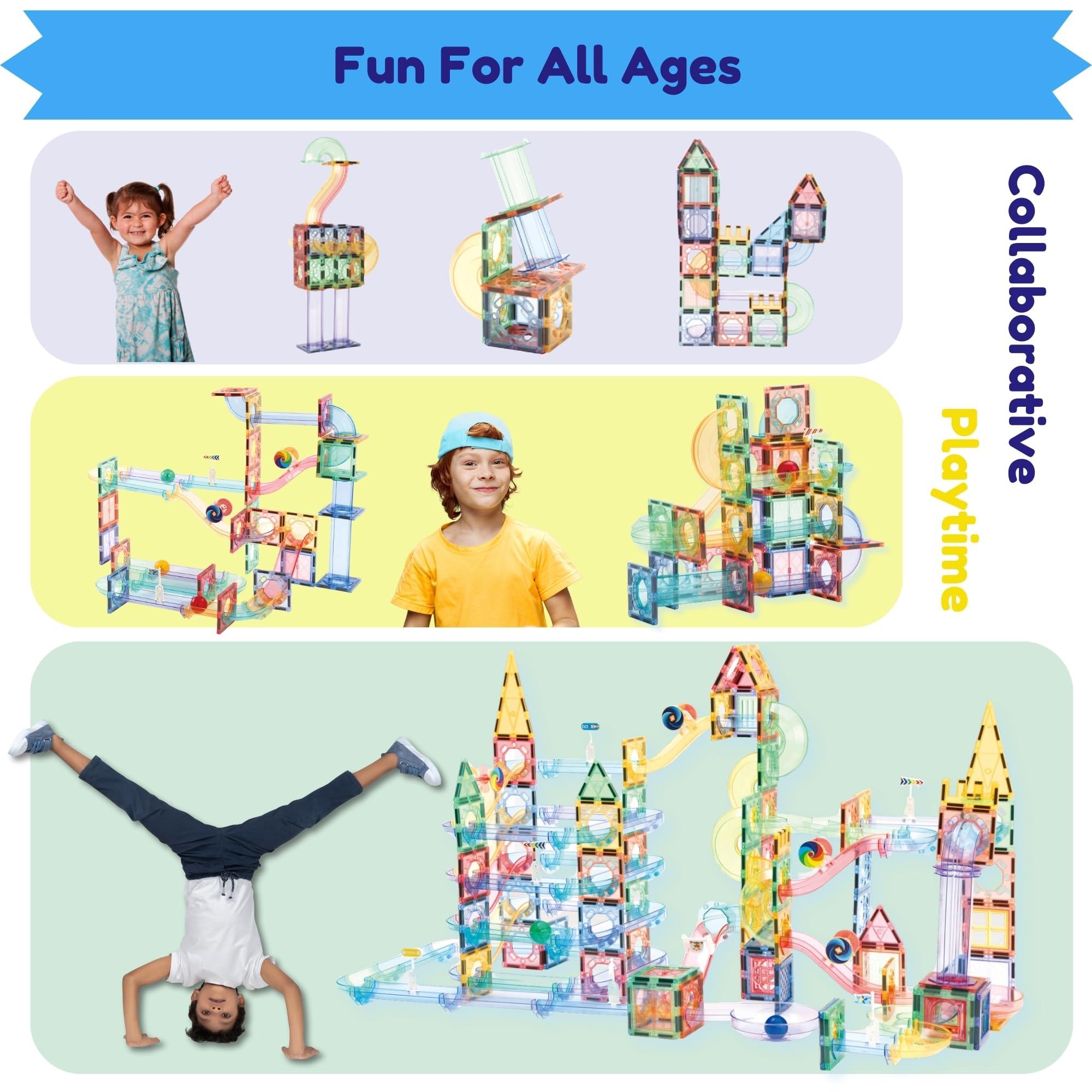 GG TOYS GG TOYS Magnetic Marble Run  208 PCS Magnetic Tiles & Construction Blocks Set  STEM Building Toys for Boys & Girls Ages 3-9  3D Educational Marble Race Game  Gift for Birthdays & Classrooms