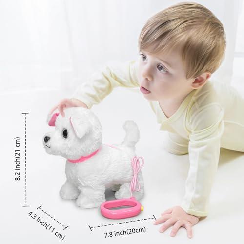 YH YUHUNG YH YUHUNG Walking and Barking Toy Dog with Remote Control Leash Puppy Electronic Pets Interactive Toys for Kids (White)