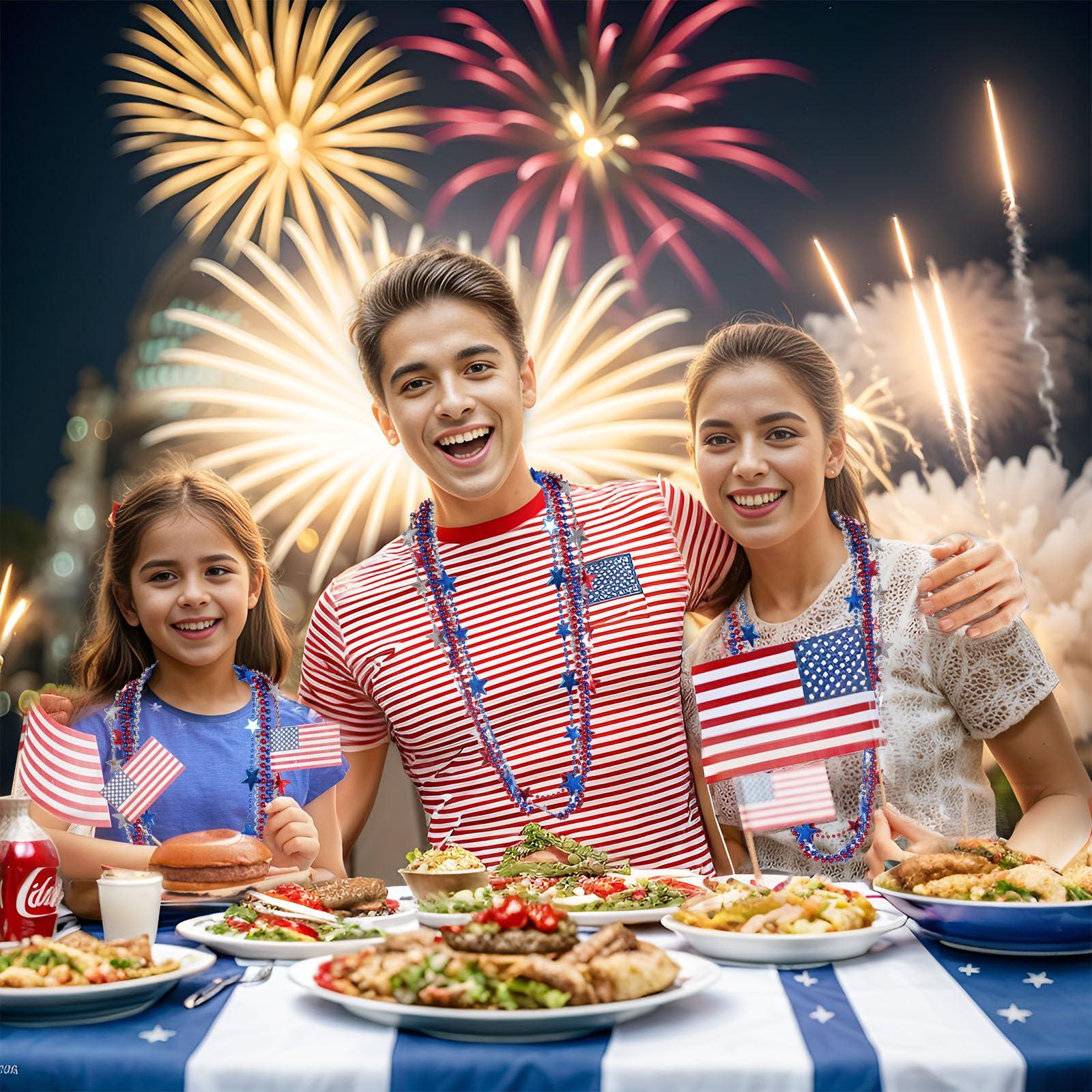 SUMERSHA SUMERSHA 30pcs 4th of July Beads Necklaces Red White Blue Beaded Necklace Star Necklace for Independent Memorial Day Parade Accessory Patriotic Crafts Party Supplies