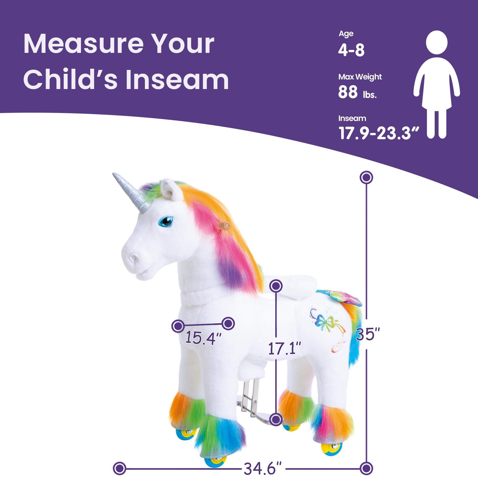 PonyCycle PonyCycle Ride on Rainbow Unicorn Toys Pony Cycle Premium Model X- Riding Horse for Kids 4-8 Size 4 Riding Unicorn No Electricity Mechanical Giddy up Pony Plush Toy Walking Animals X42