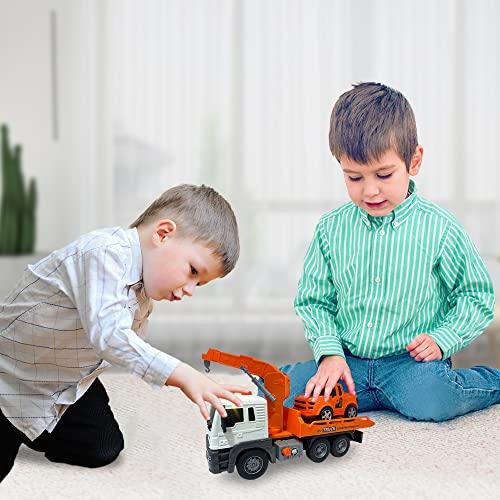 ArtCreativity ArtCreativity Light Up Tow Truck Toy, Scale Model Tow Truck with Movable Flat Bed, Lights, Sound, and Small Car Toy for Kids, Interactive Tow Truck Toys for Boys and Girls, for Ages 3 and Up