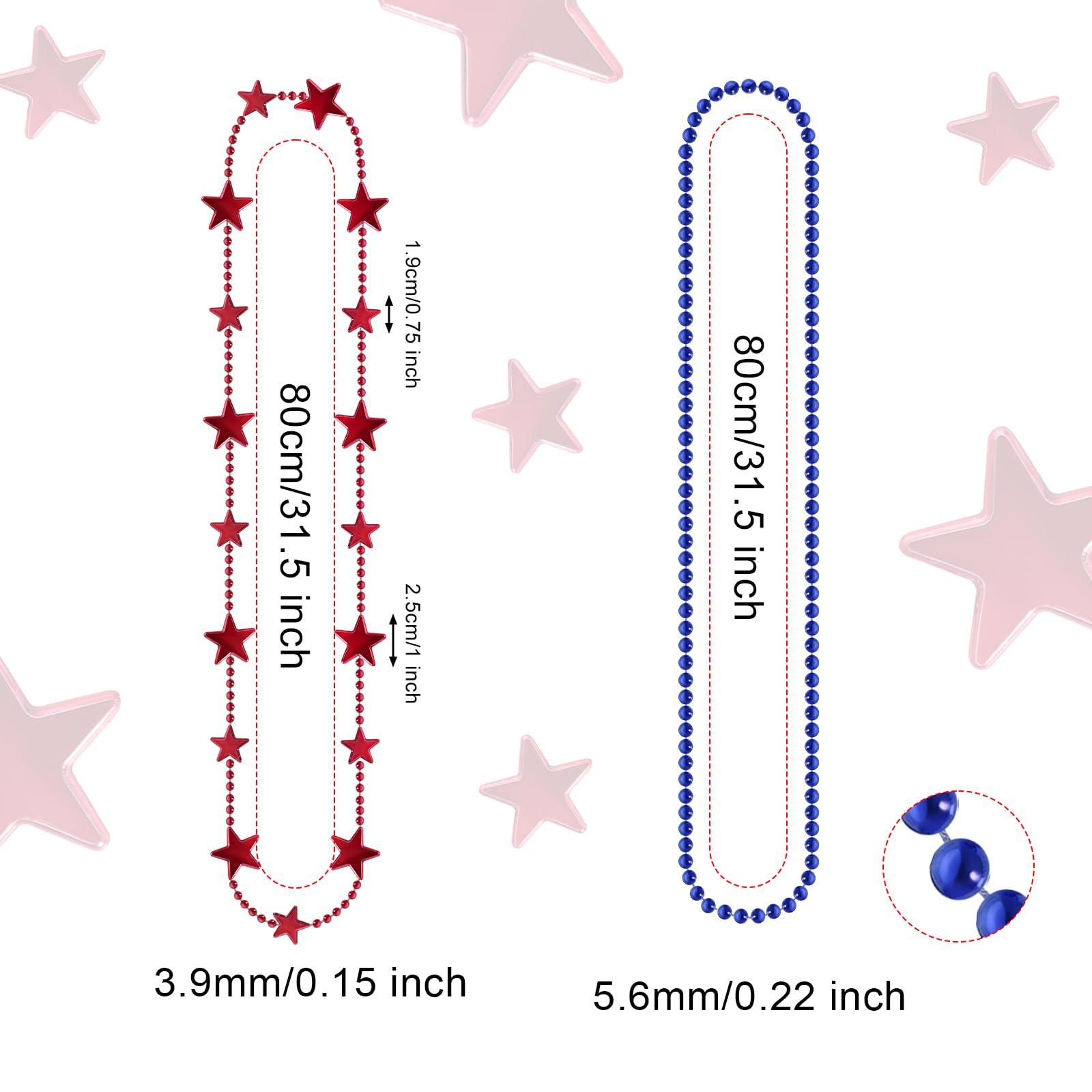 SUMERSHA SUMERSHA 30pcs 4th of July Beads Necklaces Red White Blue Beaded Necklace Star Necklace for Independent Memorial Day Parade Accessory Patriotic Crafts Party Supplies