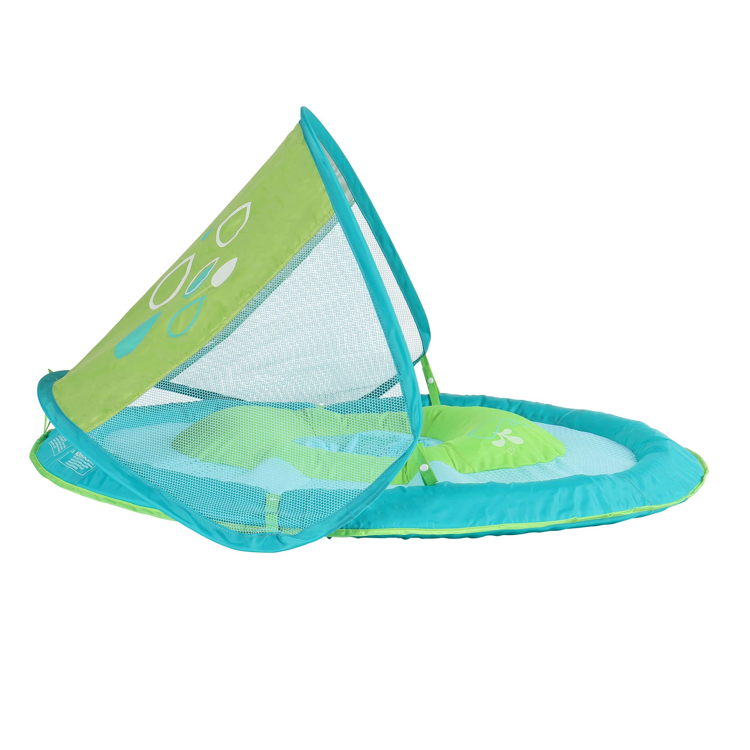 SwimWays SwimWays Baby Spring Float with Canopy - Inflatable Float for Children with Detached Floating Toys and UPF Sun Protection - Aqua/Green