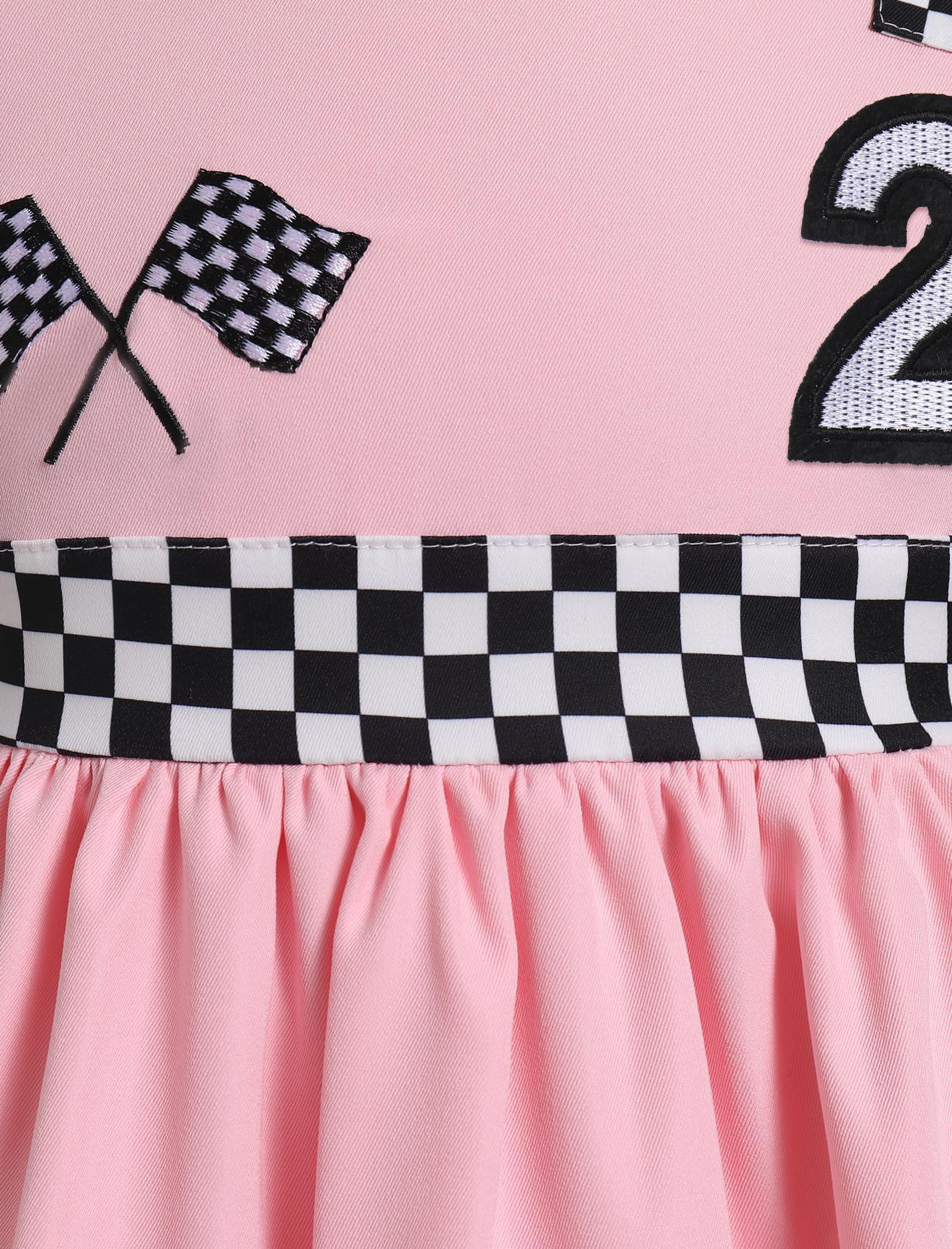 IMEKIS IMEKIS Baby Race Car Driver Costume: Toddler Race Track Costume 2nd Birthday Outfit Girl Baby Halloween Racecar Driver Suit 2 Year Old Smash Cake Photoshoot Dress Pink 2 18-24 Months