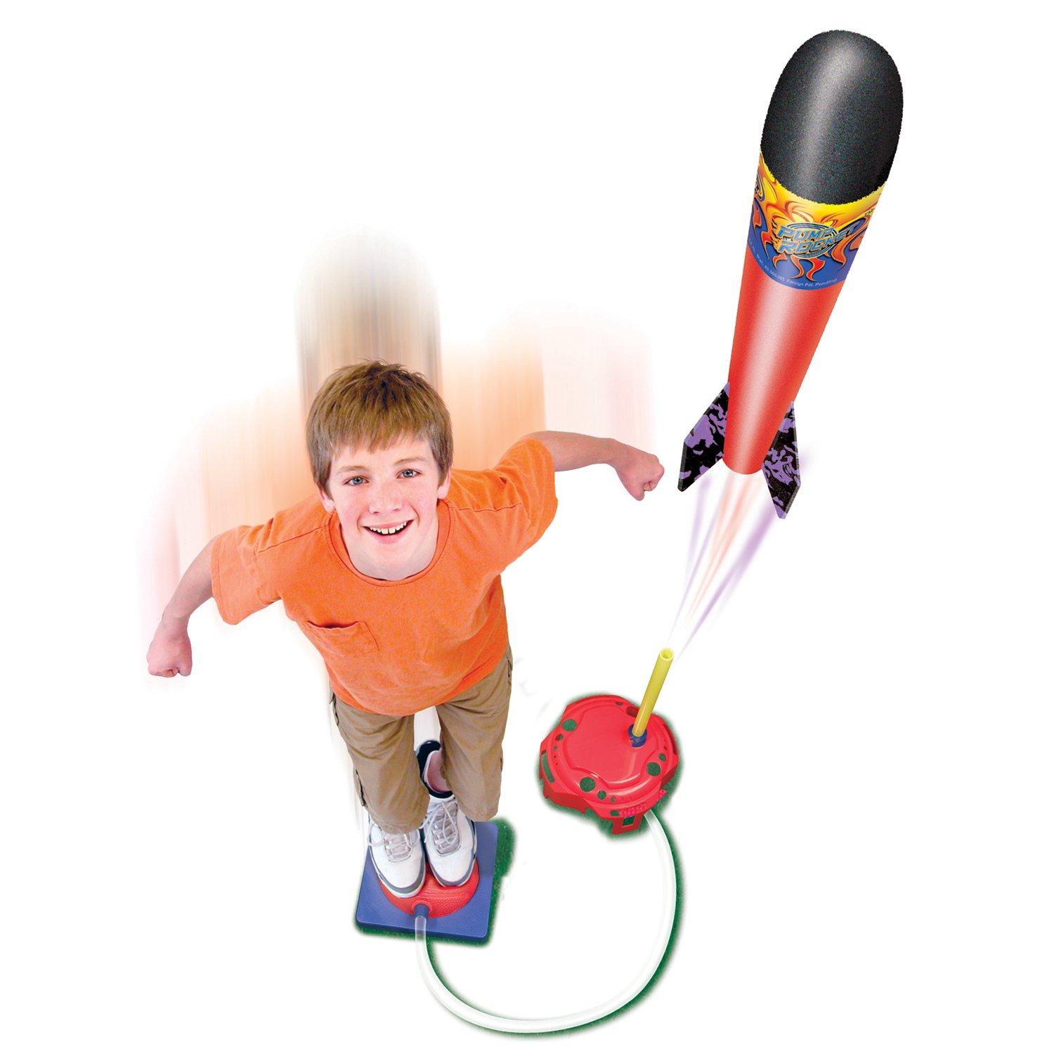 Geospace Geospace Jump Rocket Deluxe Size Set Single Pump 6 Flying Foam Rockets Outdoor Toys for Kids, Boys & Girls Stomper Rocket Set Leg Powered Stomper Rockets Toy - Cool Toys for Fun