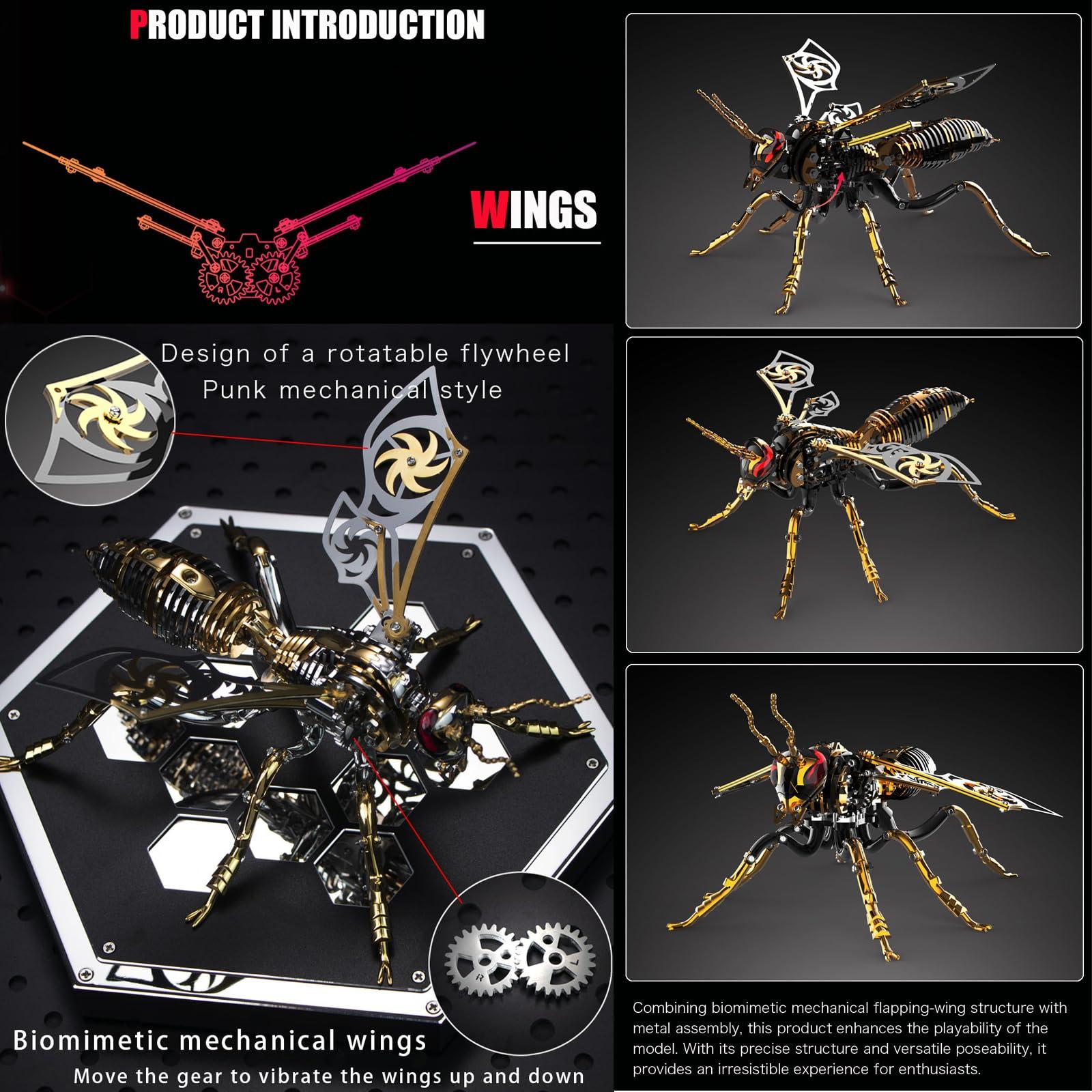 OreilleStar 3D Metal Puzzles for Adults: Northern Giant Hornet Metal Model Kits, 3D Metal Puzzle Mechanical Wasp Building Blocks, Difficult DIY for Assembly, Birthday Gifts for Men (3D Metal Wasp-Silver Gold)