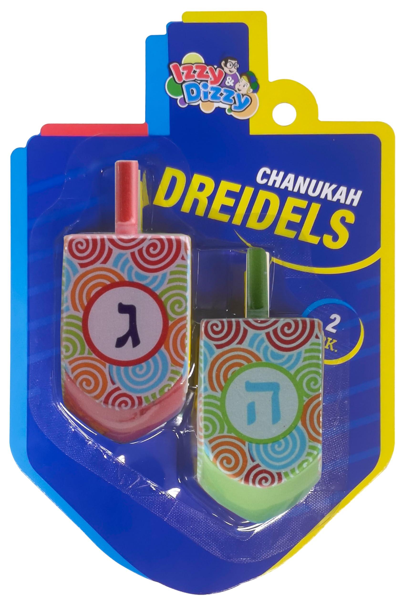Izzy 'n' Dizzy Hanukkah Dreidels - Extra Large Multi Colored Wooden Dreidel - 2 Pack