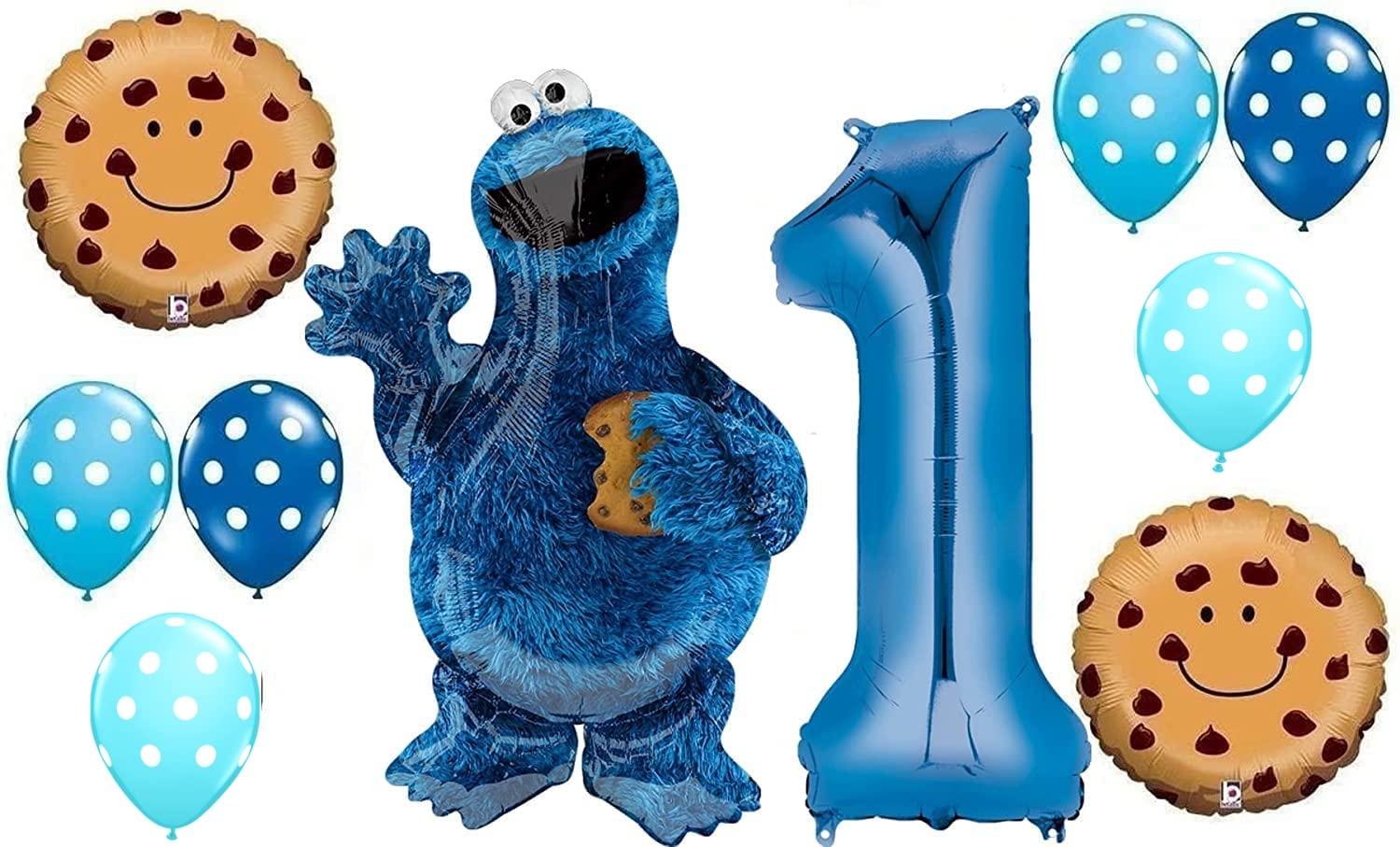 Party Supply Party Supply Sesame Street Cookie Monster 1st Birthday party supplies set and Balloon Decorations 10pc Blue,white
