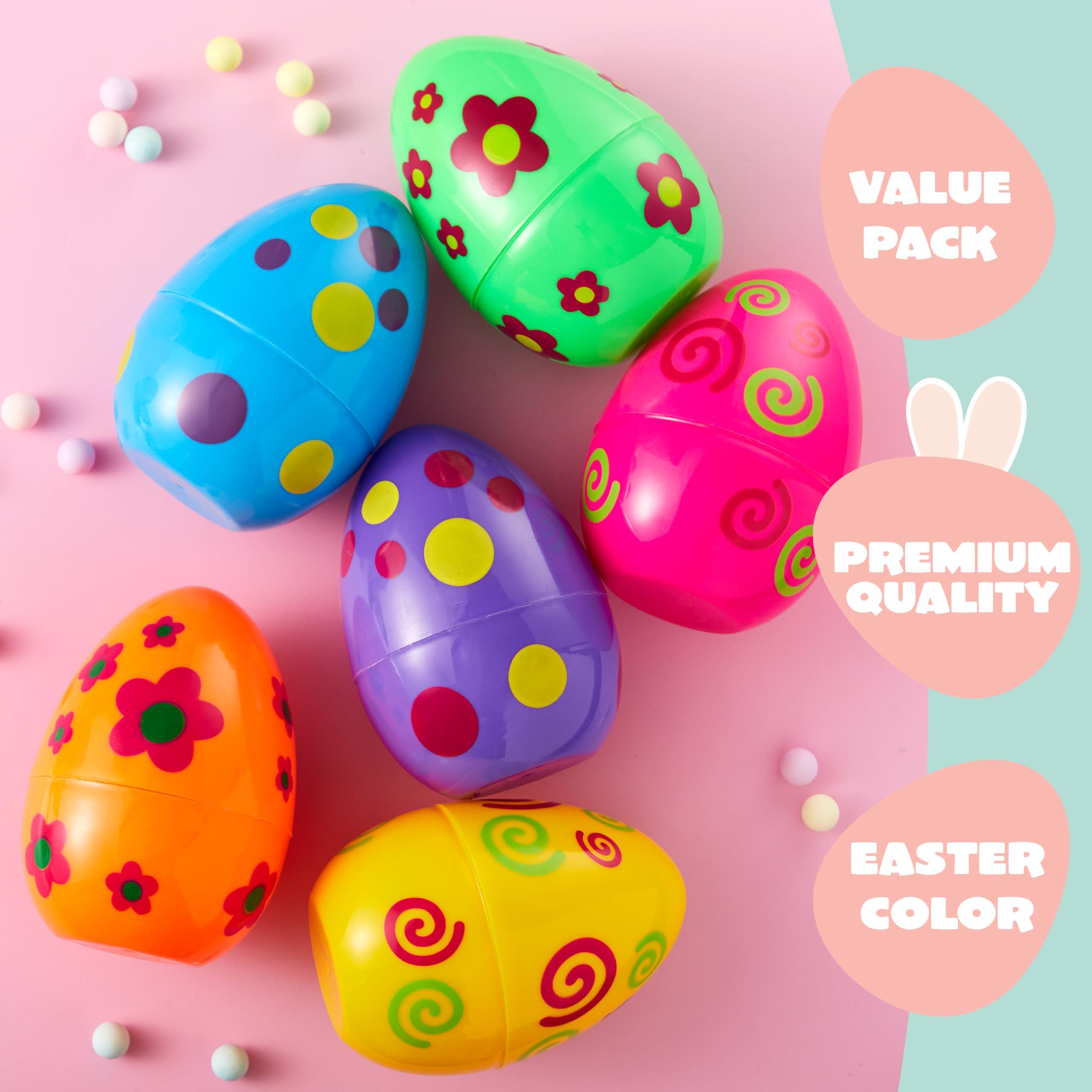 JOYIN JOYIN 12 Pcs Jumbo Printed Easter Eggs, 6 Inches Giant Plastic Eggs Fillable for Easter Themed Hunt Basket Stuffers Fillers Filling Treats Party Favor Classroom Prize Supplies