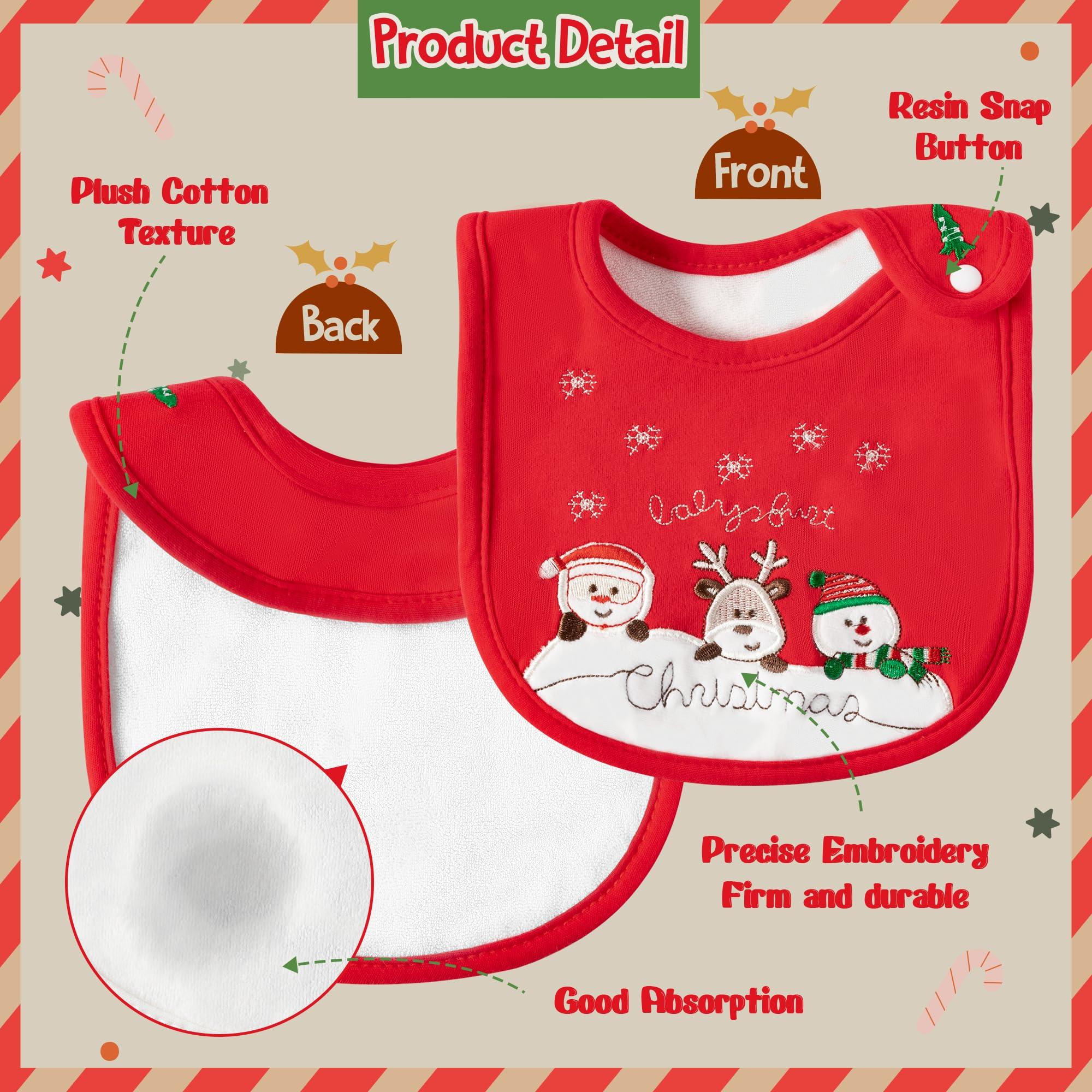 2ooya 3Pcs Christmas Baby Cotton Bib Infant Drooling Feeding Bibs with Resin Buttons Toddler Absorbable Bib Set Unisex Sock Pattern Newborn Baby Food Bibs Baby Gift Photo Props for Christmas(6-12 months)