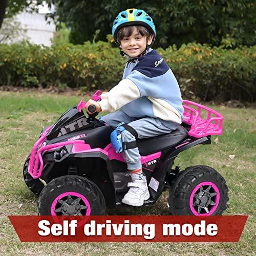 SOAR Soar Remote Control Four Wheeler for Kids - Electirc Toddler 4 Wheeler for Kids 3-6, Ride on ATV 12v Battery Powered, Kids Quad with LED Lights, Music, High Low Speed, USB/TF, Treaded Tires, Pink