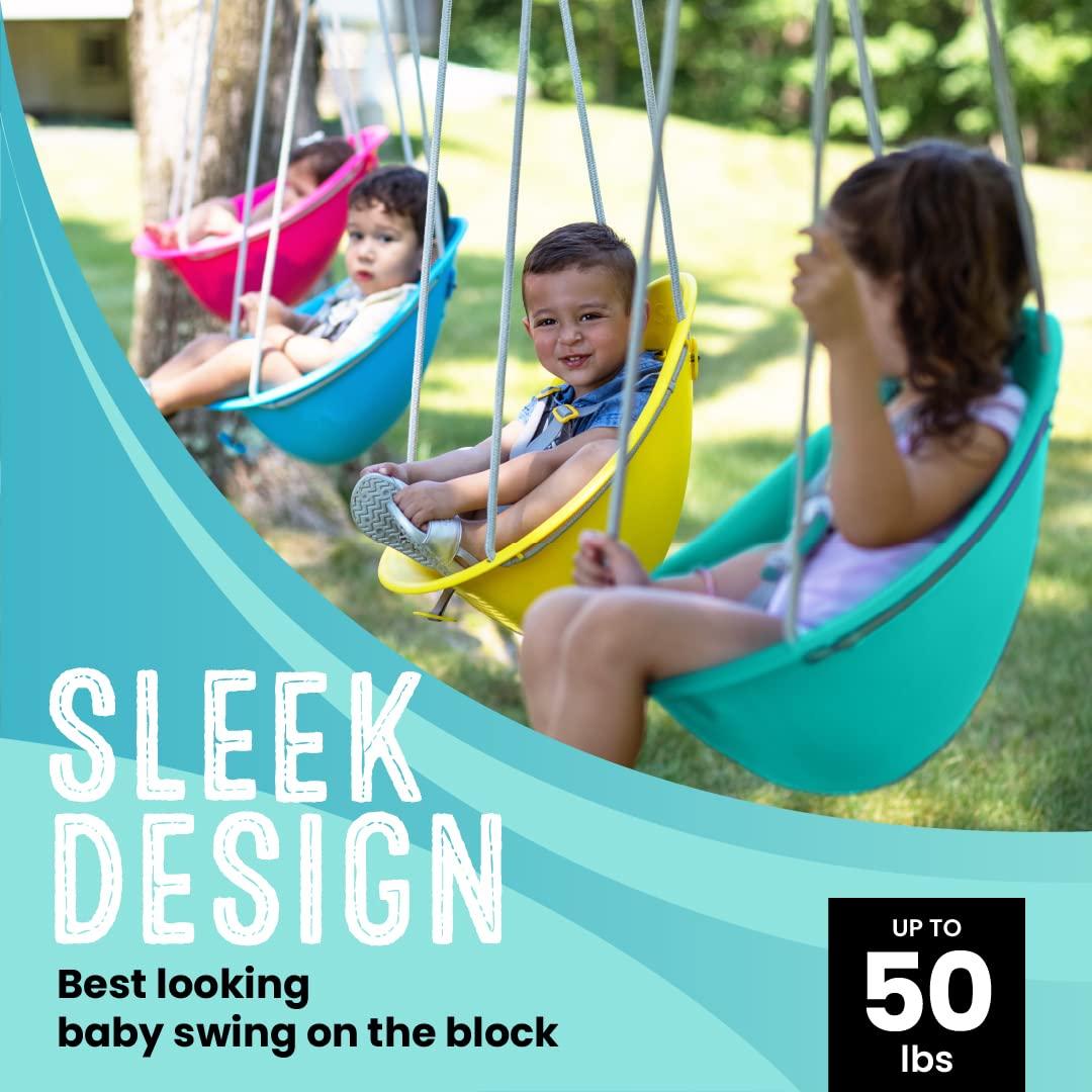 Swurfer Swurfer Coconut Toddler Swing Comfy Baby Swing Outdoor, 3- Point Adjustable Safety Harness, Secure, Safe Quick Click Locking System, Blister-Free Rope, Easy Installation, Teal