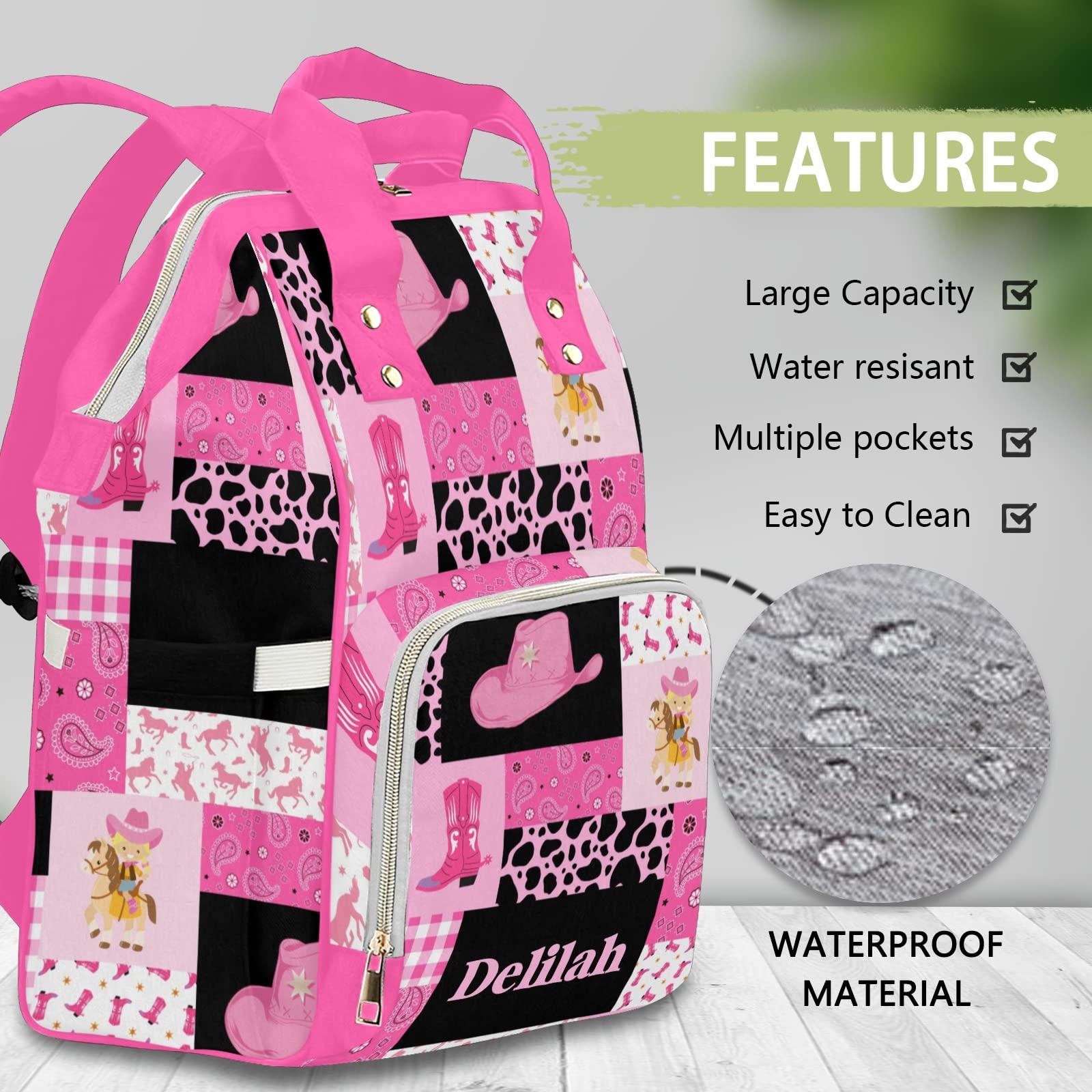 Deven Personalized Diaper Bag Backpack Tote,Cowgirl Pink Quilt,Custom Diaper Bags for Shower Gift