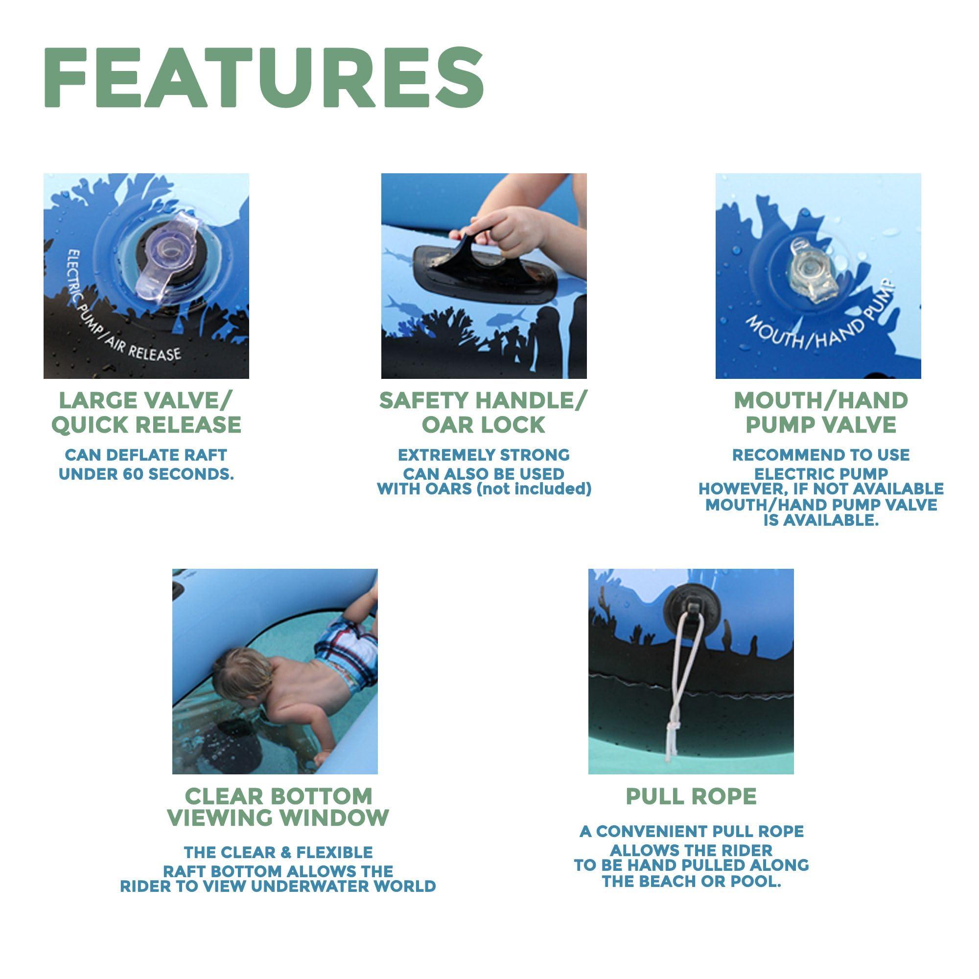 Sieco Design Sieco Design AQUAVUE Voyager, Clear Bottom Inflatable Raft, for Kids and Adults